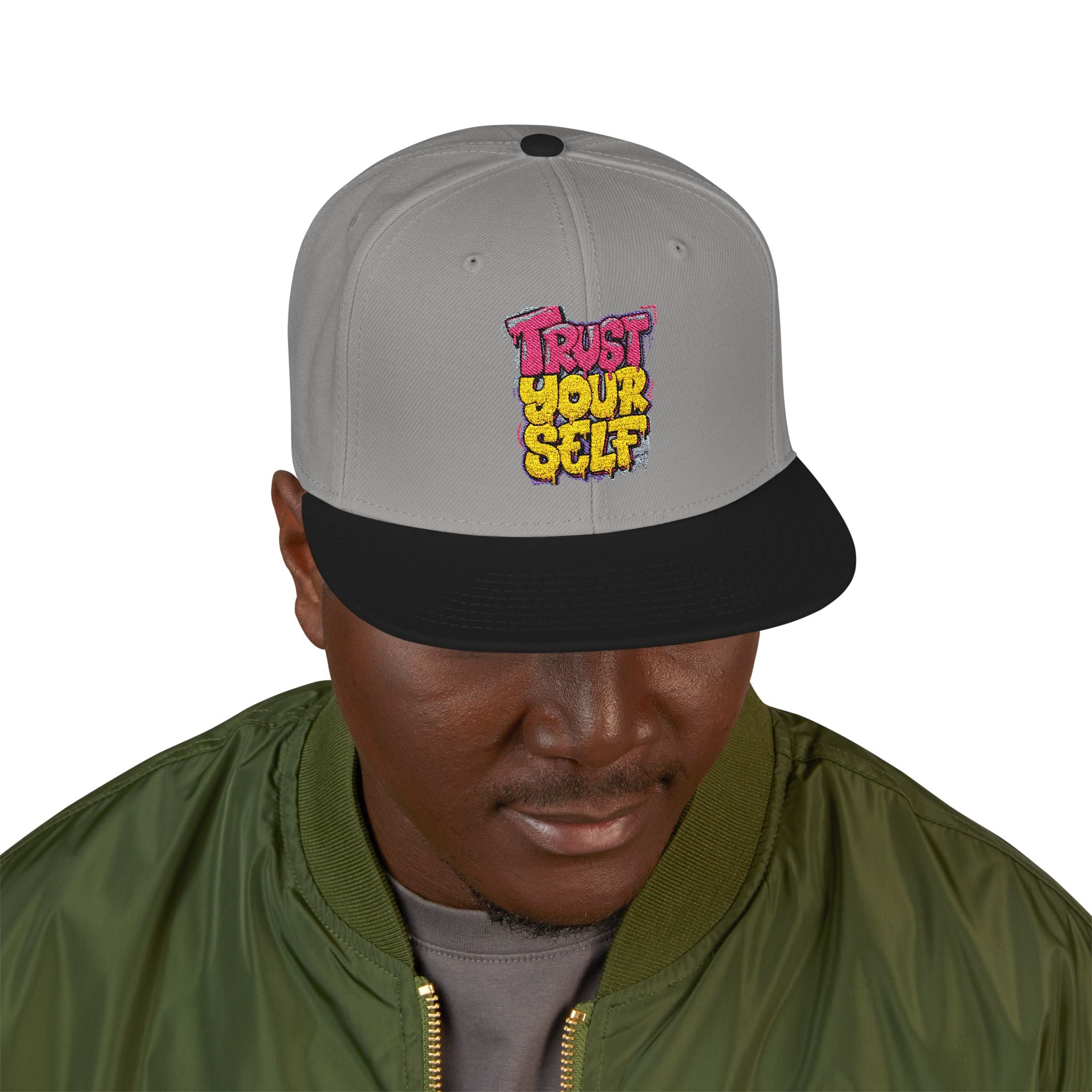 Flat Bill Cap — Embroidered "Trust Your Gut" Street Style Snapback