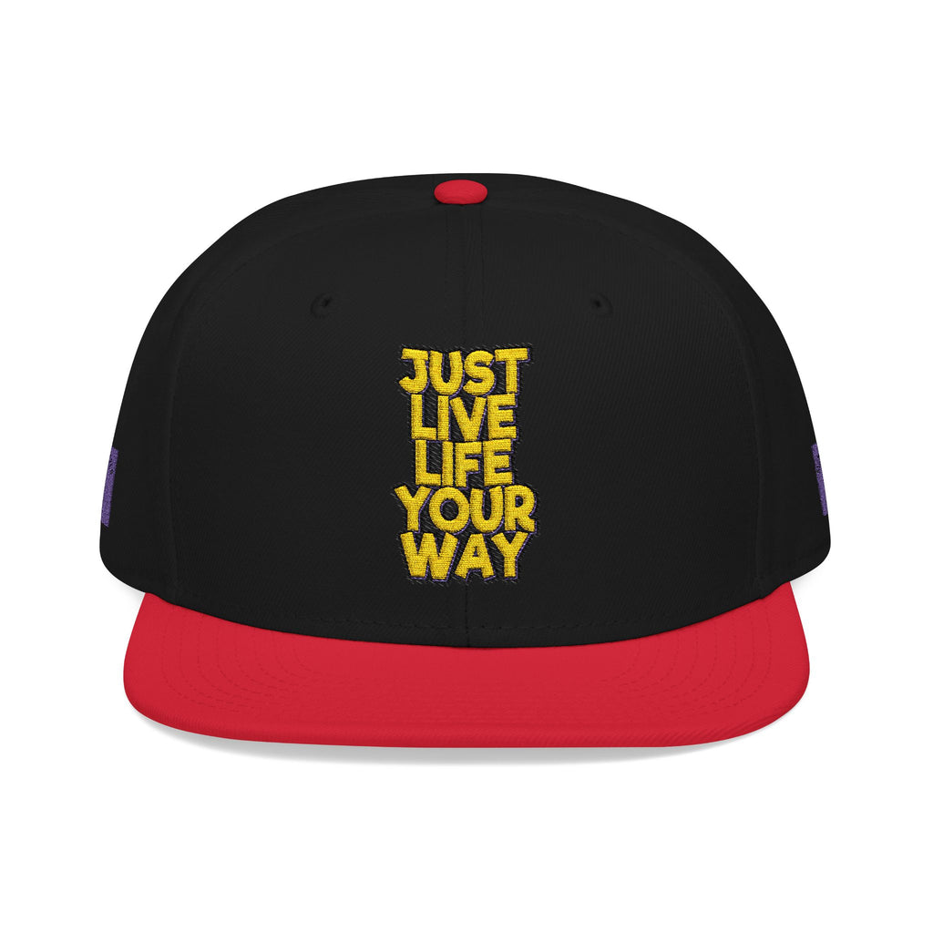 Embroidered Snapback Hat — Bold Yellow 'N' Floral Patch, Purple Side Accent