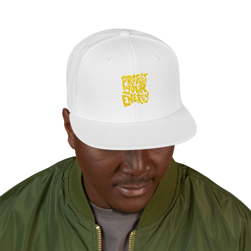 Snapback Hat — Yellow Box Script Embroidery