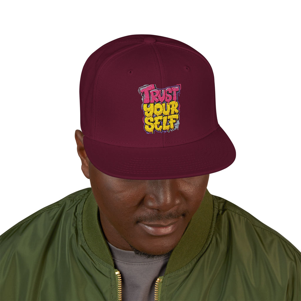 Flat Bill Cap — Embroidered "Trust Your Gut" Street Style Snapback