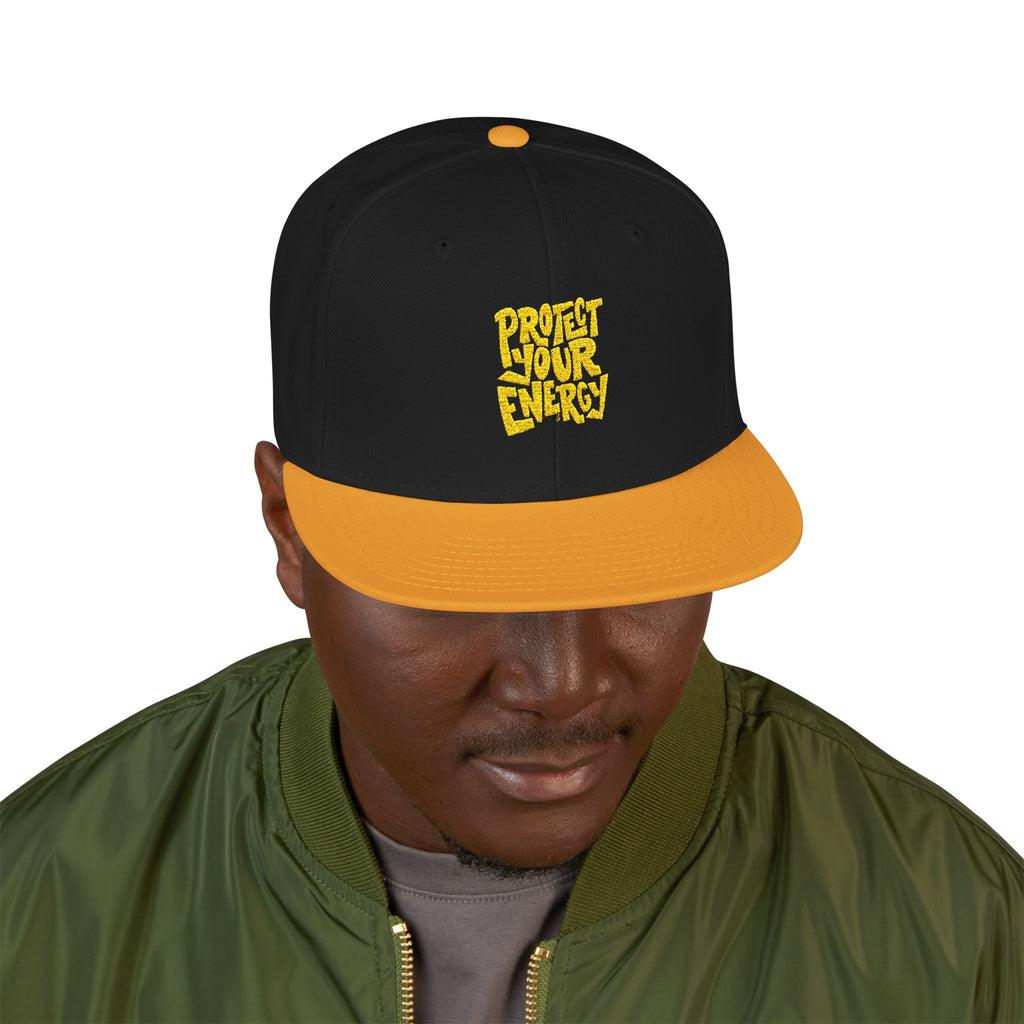 Snapback Hat — Yellow Box Script Embroidery