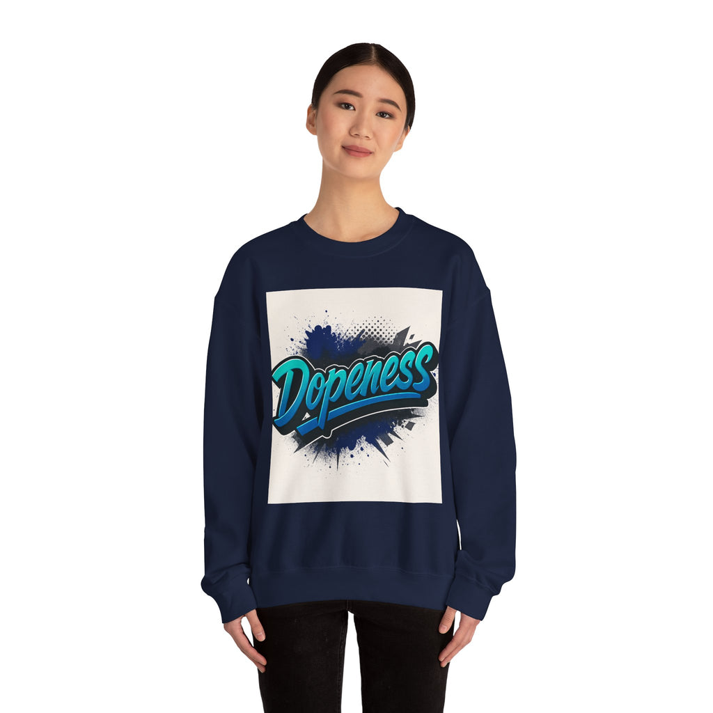 Dopeness Graphic Crewneck Sweatshirt — Retro Blue Streetwear Pullover