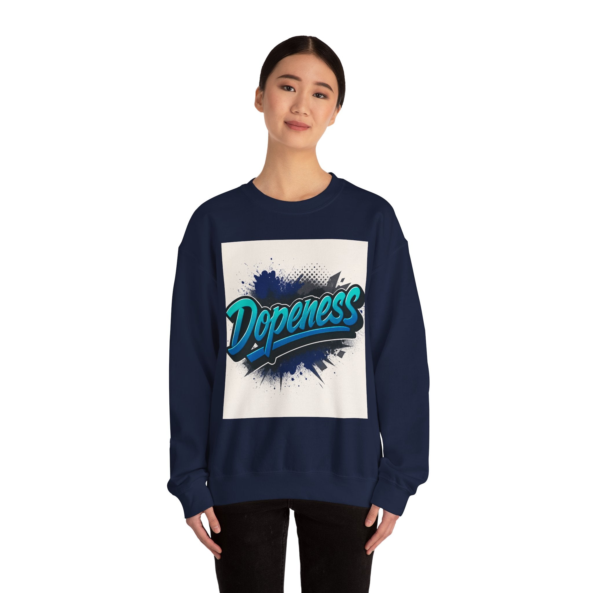 Dopeness Graphic Crewneck Sweatshirt — Retro Blue Streetwear Pullover