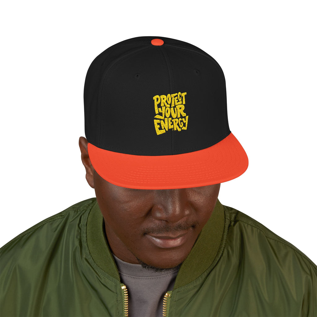 Snapback Hat — Yellow Box Script Embroidery