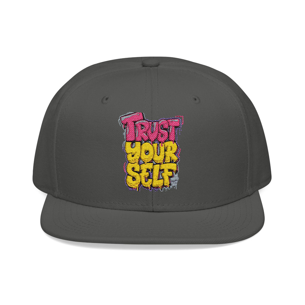 Flat Bill Cap — Embroidered "Trust Your Gut" Street Style Snapback