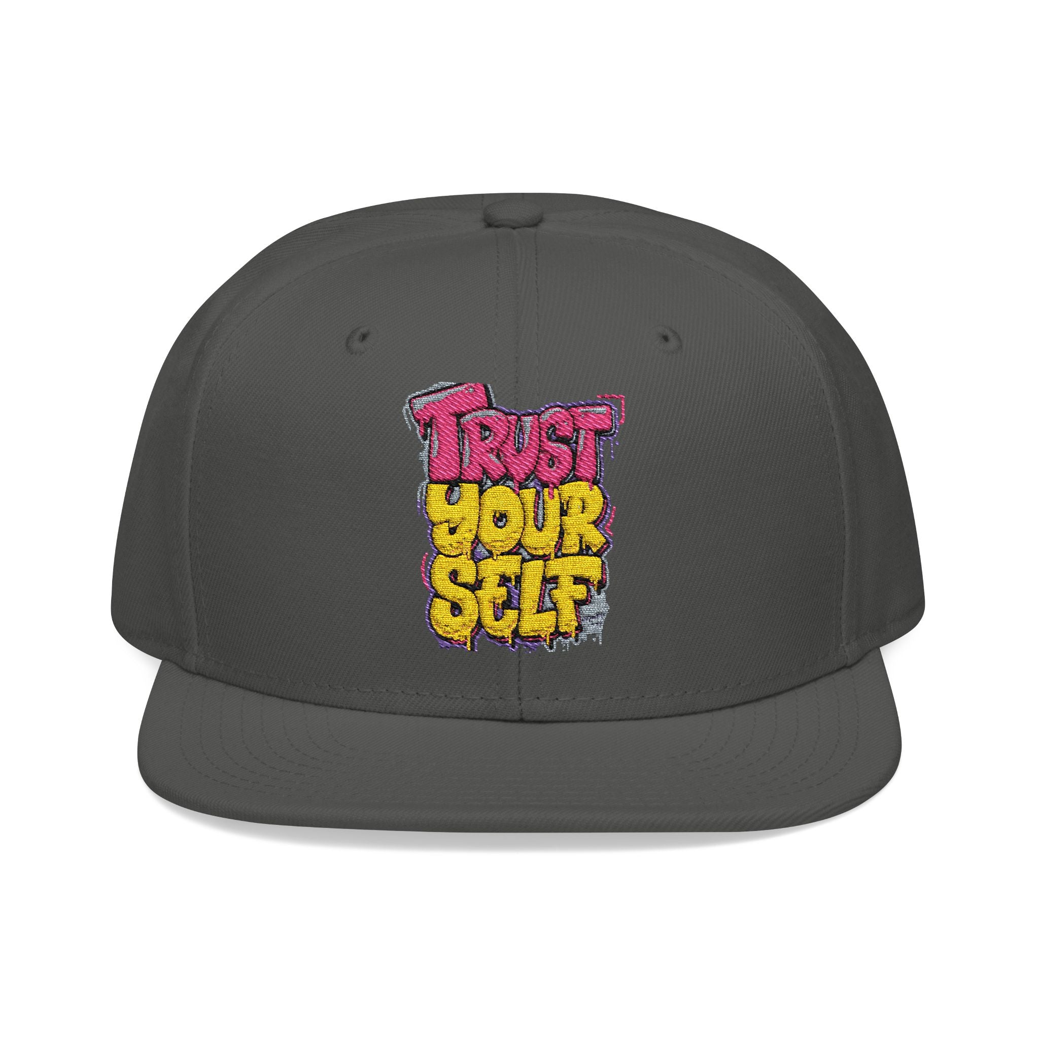 Flat Bill Cap — Embroidered "Trust Your Gut" Street Style Snapback