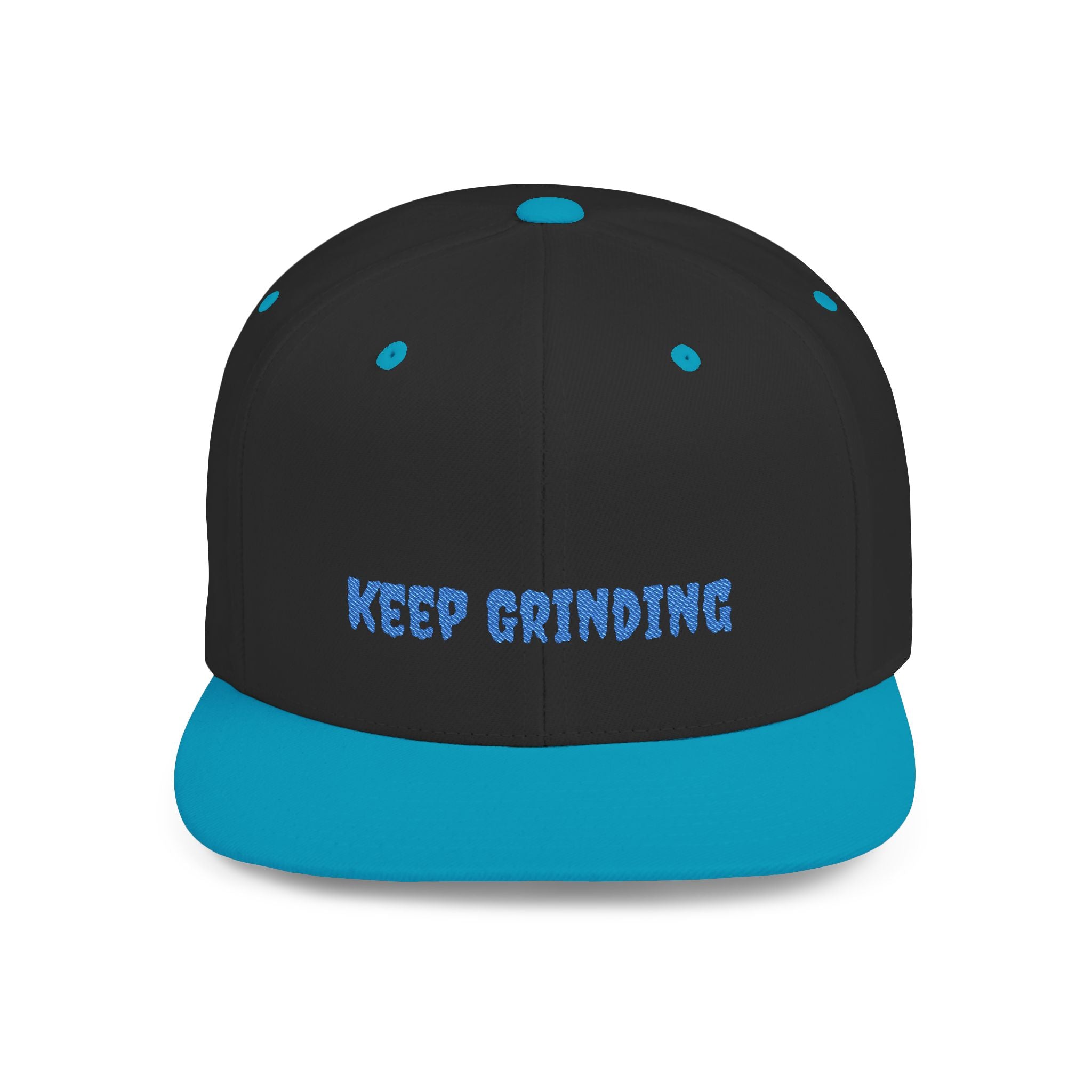 Flat Bill Snapback Cap — Blue Glitch Text Streetwear Hat
