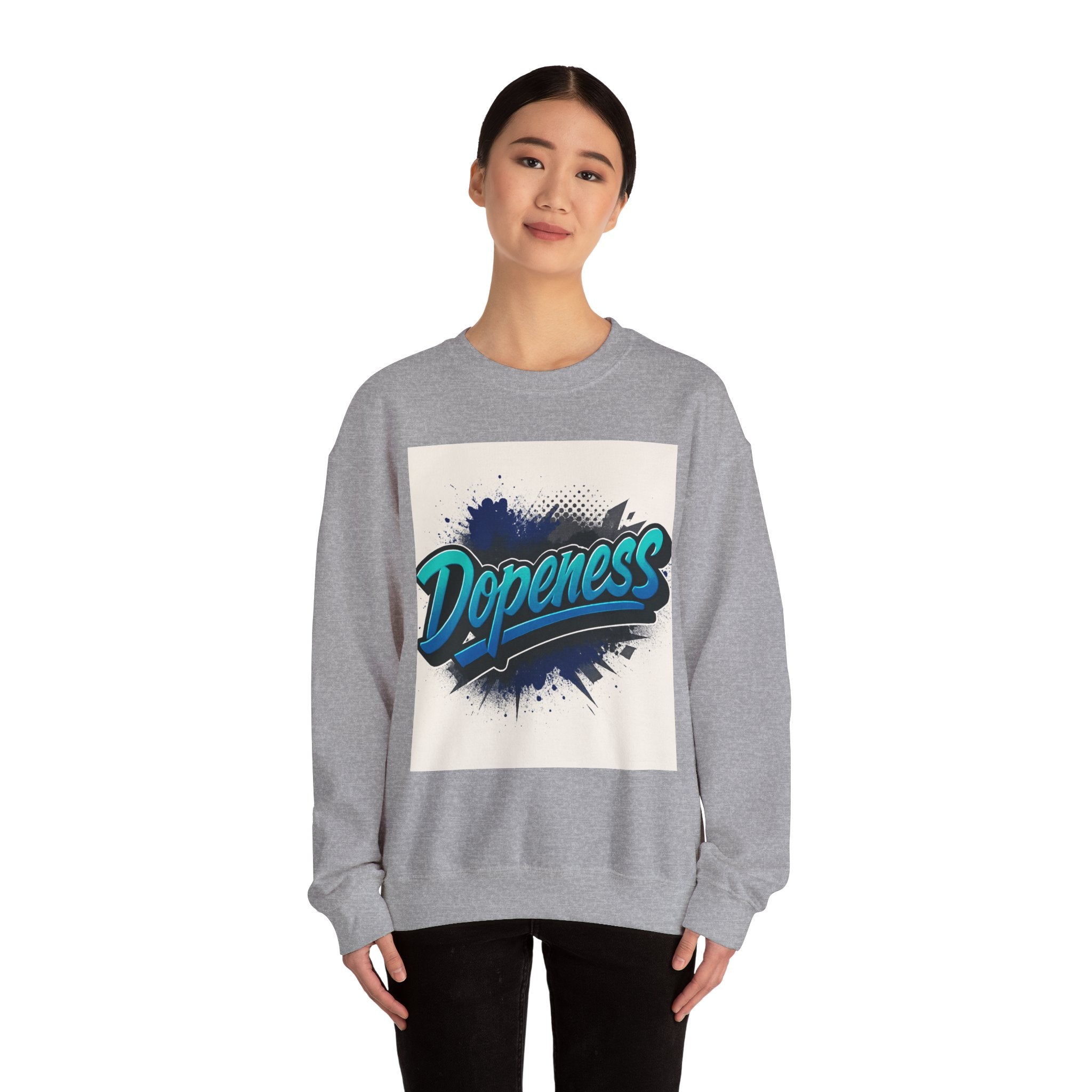 Dopeness Graphic Crewneck Sweatshirt — Retro Blue Streetwear Pullover