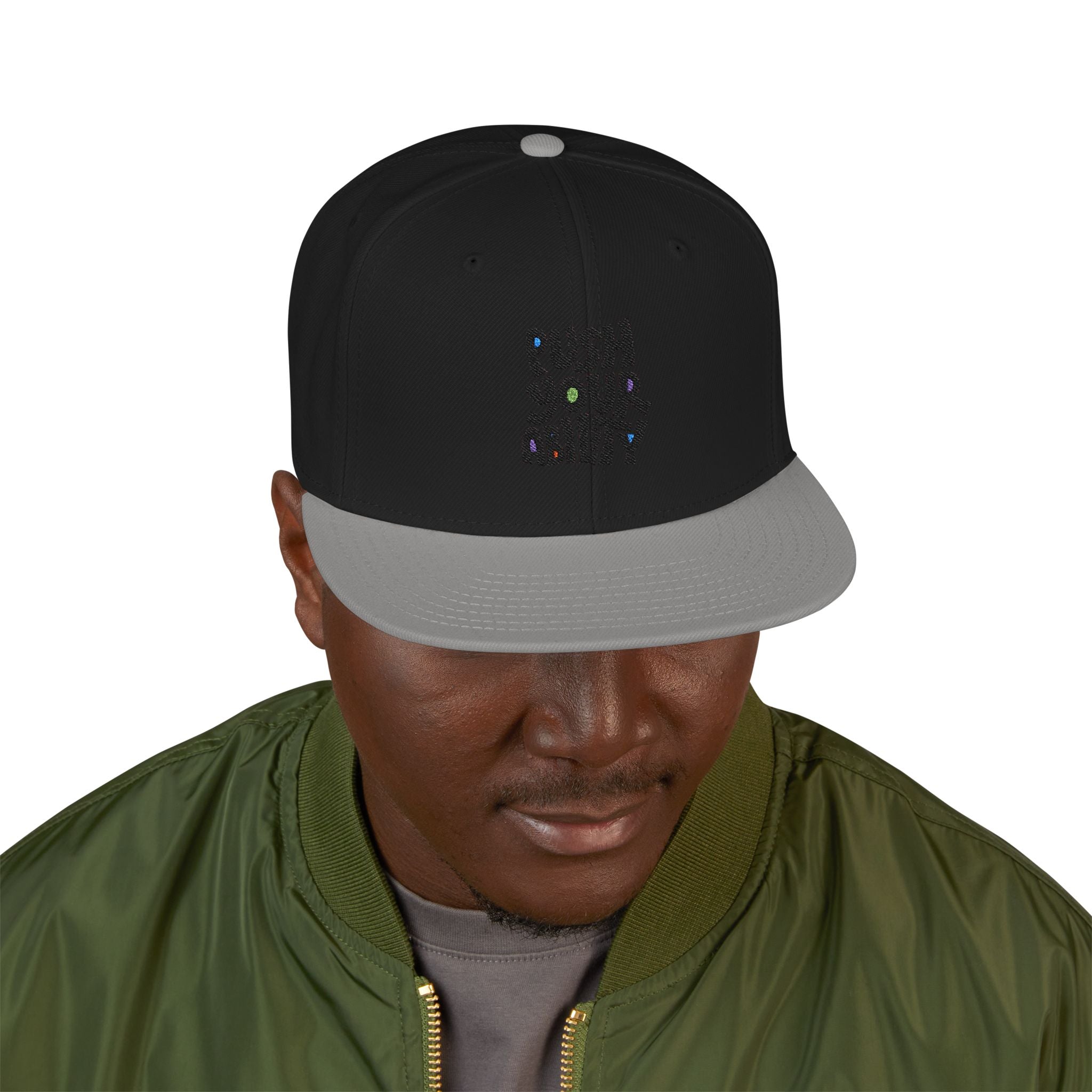 Embroidered ‘Boss Up’ Snapback Hat — Gray/Black Streetwear Cap