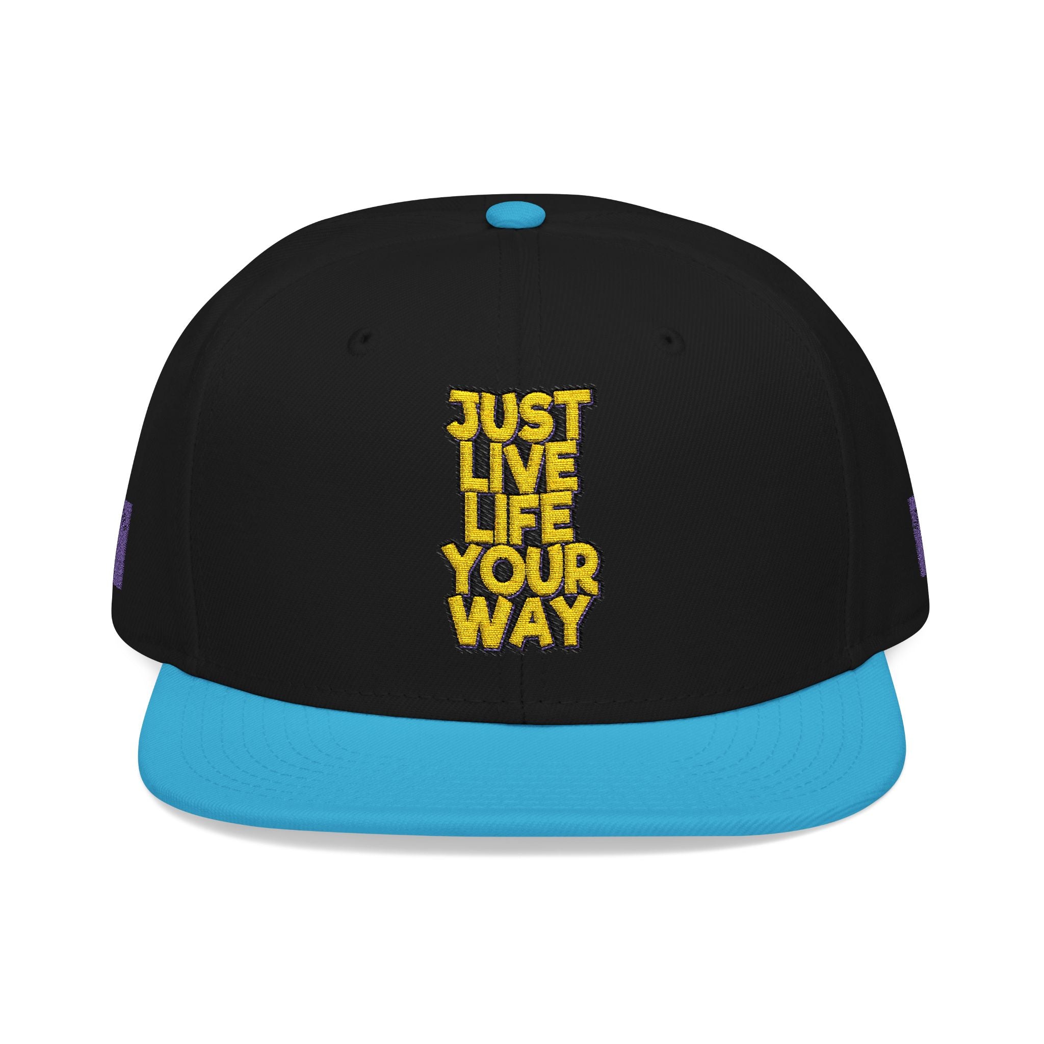 Embroidered Snapback Hat — Bold Yellow 'N' Floral Patch, Purple Side Accent