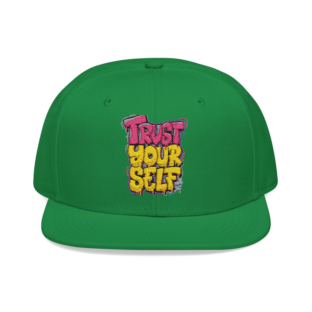 Flat Bill Cap — Embroidered "Trust Your Gut" Street Style Snapback