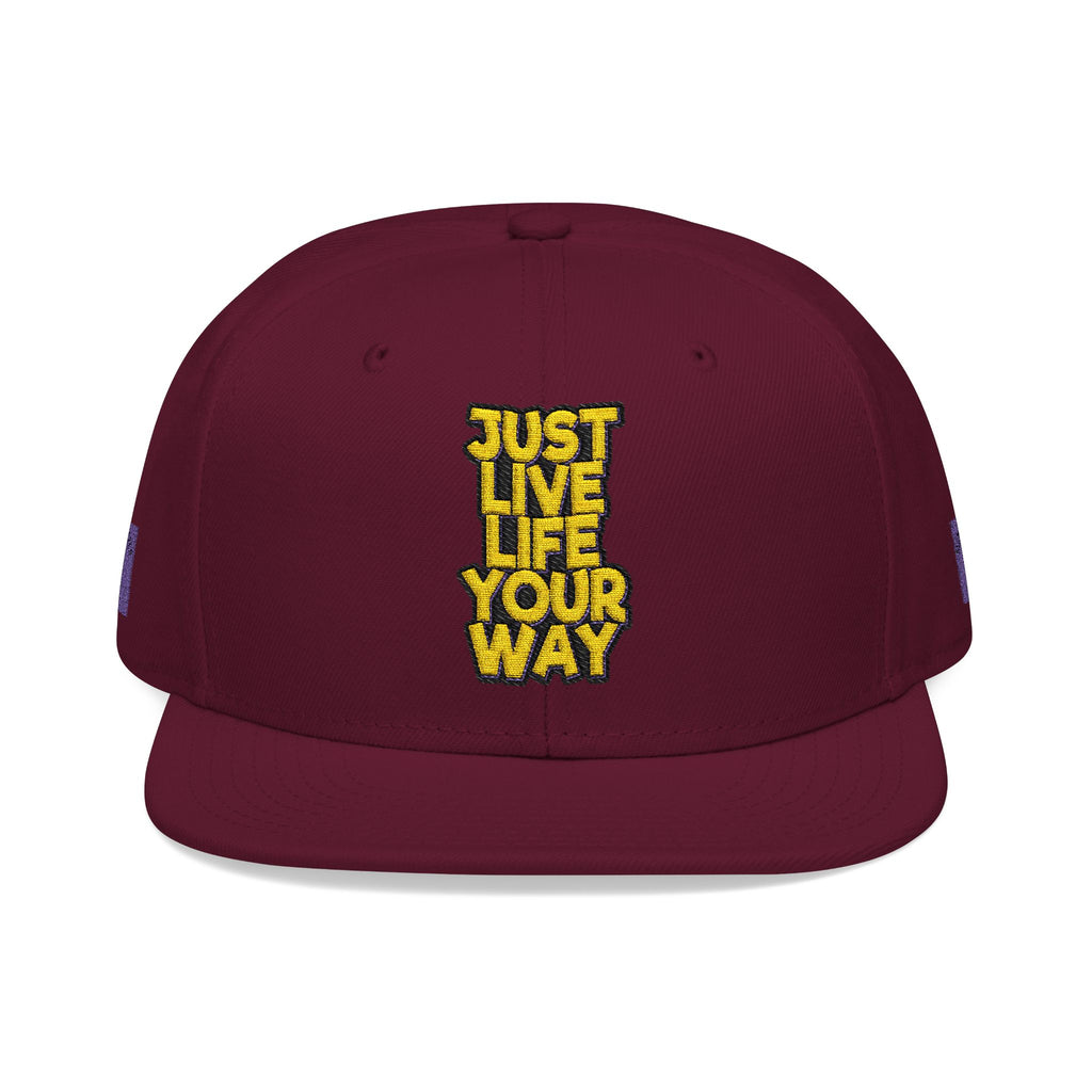 Embroidered Snapback Hat — Bold Yellow 'N' Floral Patch, Purple Side Accent