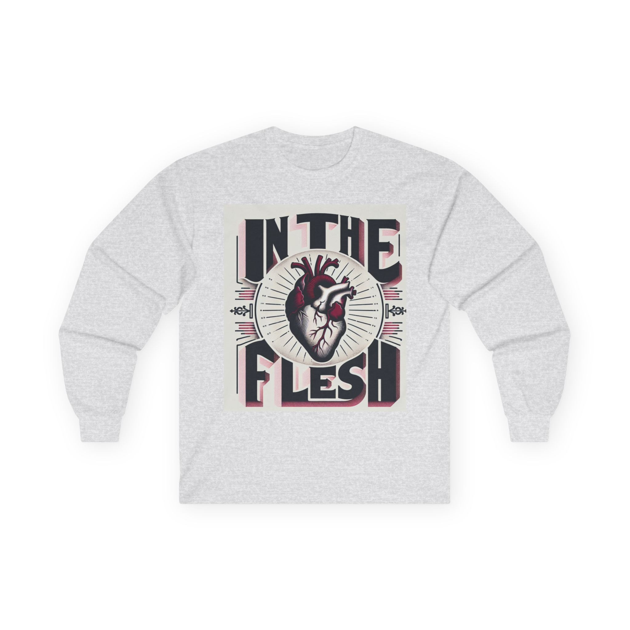 Unisex Graphic Long Sleeve Tee - 'In the Flesh' Shirt, Casual Wear, Trendy Gift, Heart Design, Music Vibe Apparel