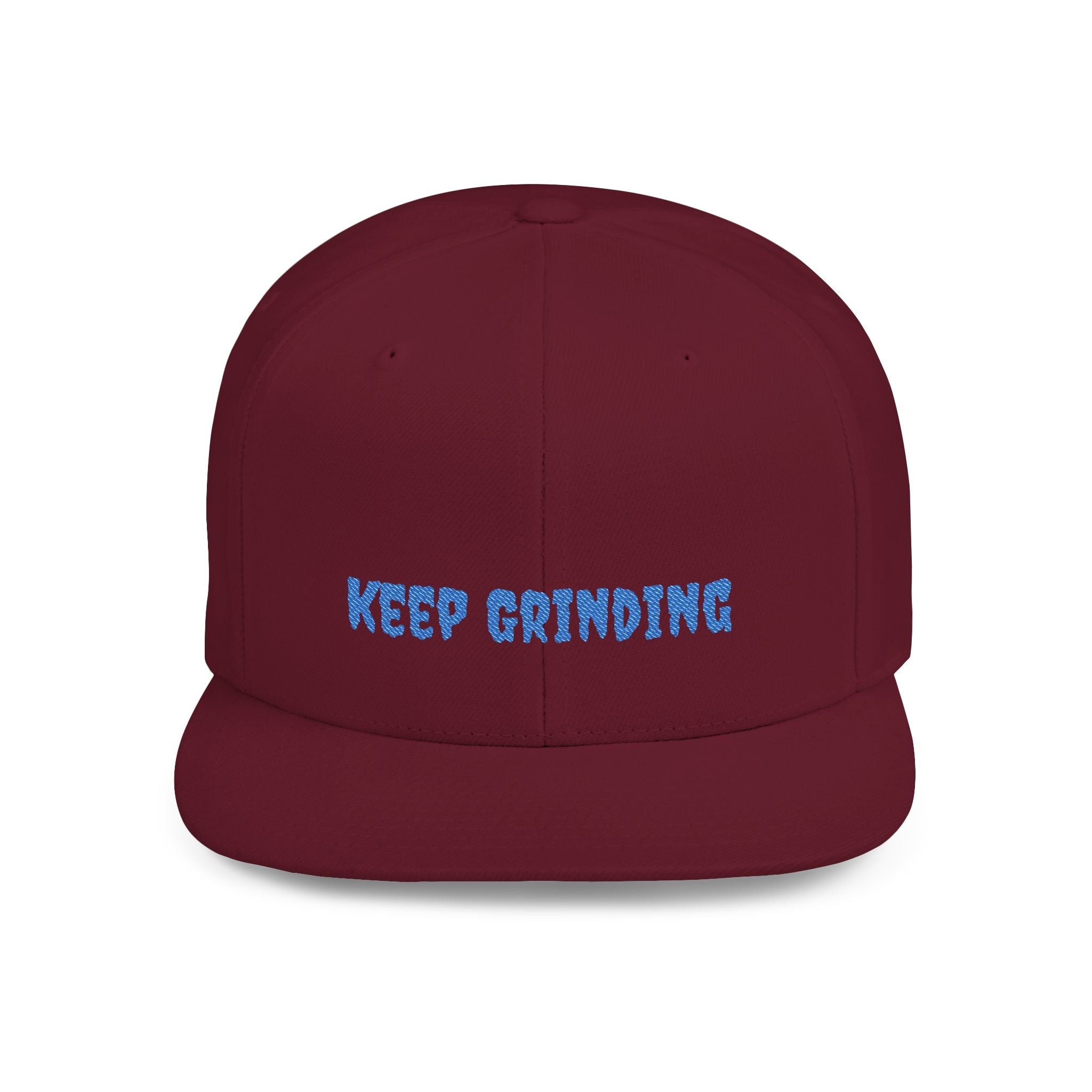 Flat Bill Snapback Cap — Blue Glitch Text Streetwear Hat