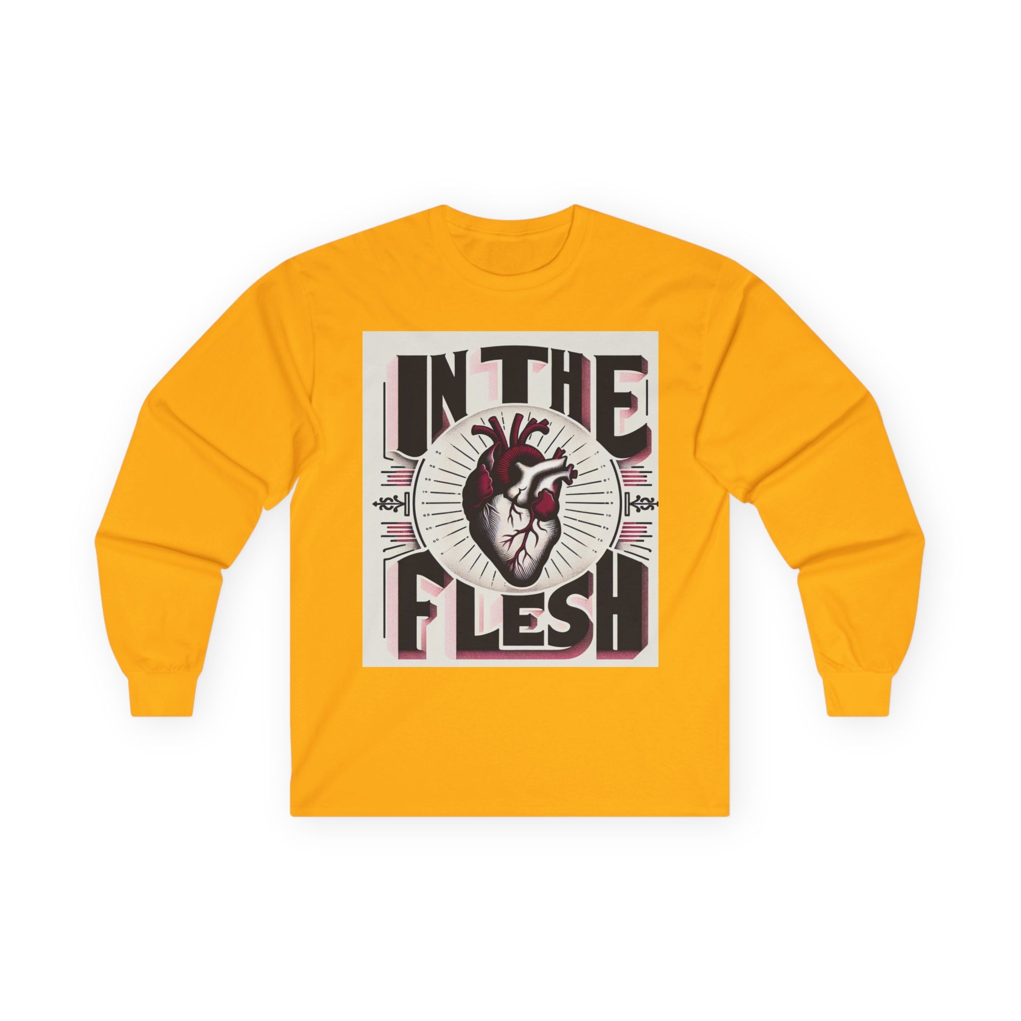 Unisex Graphic Long Sleeve Tee - 'In the Flesh' Shirt, Casual Wear, Trendy Gift, Heart Design, Music Vibe Apparel