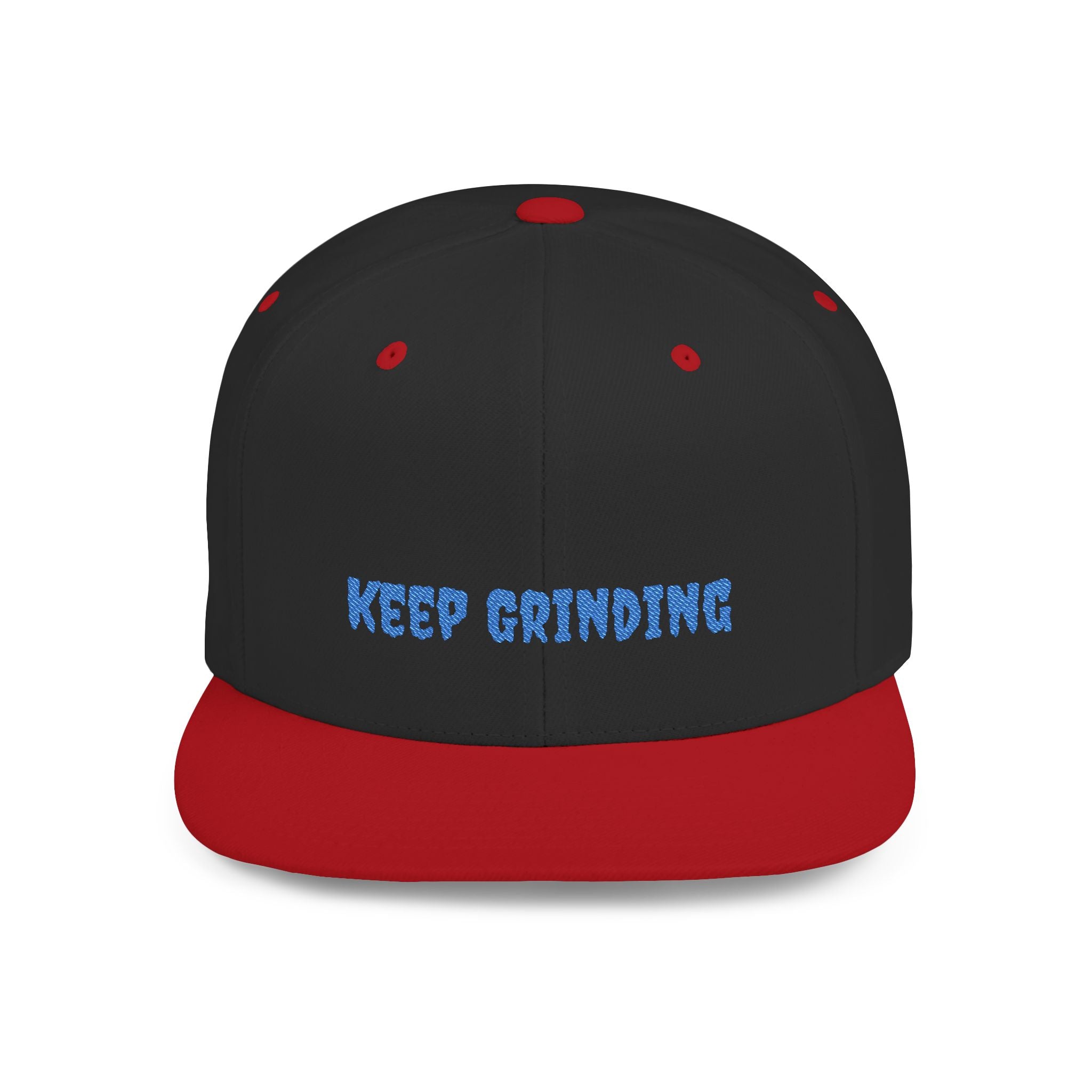 Flat Bill Snapback Cap — Blue Glitch Text Streetwear Hat