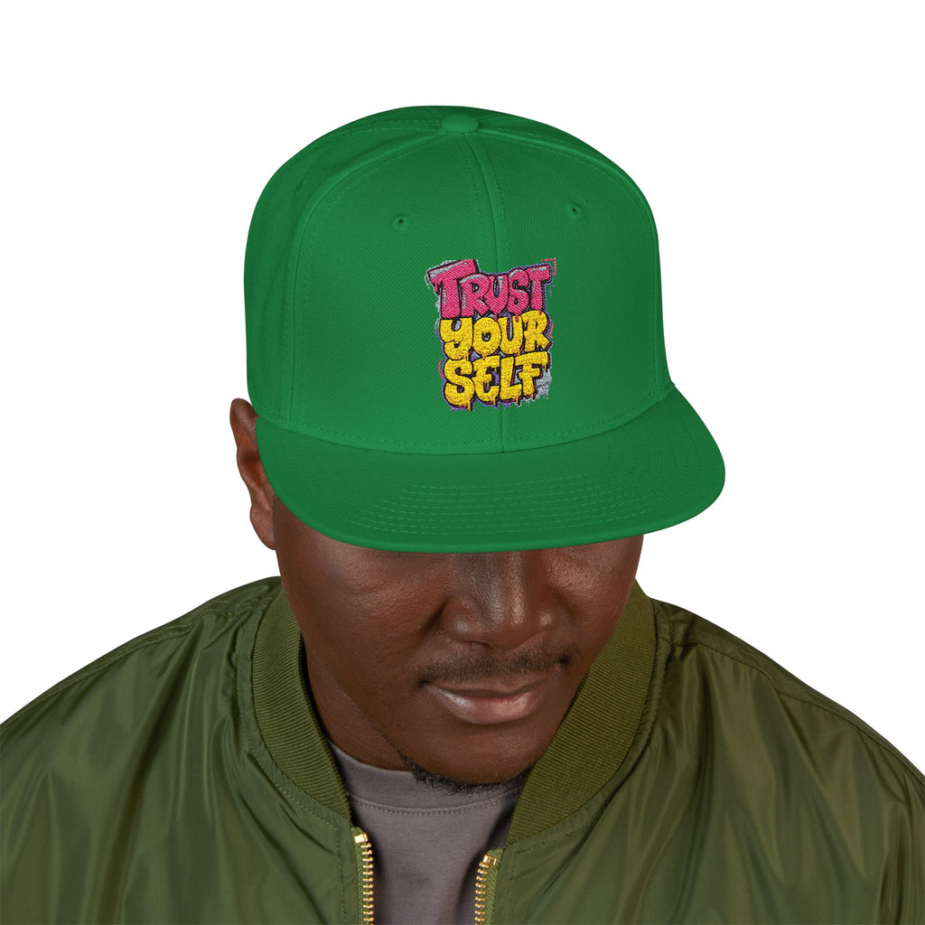 Flat Bill Cap — Embroidered "Trust Your Gut" Street Style Snapback