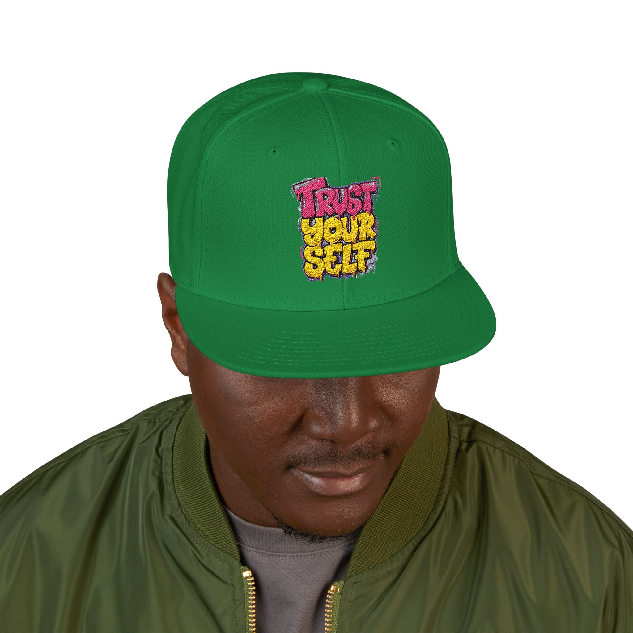 Flat Bill Cap — Embroidered "Trust Your Gut" Street Style Snapback