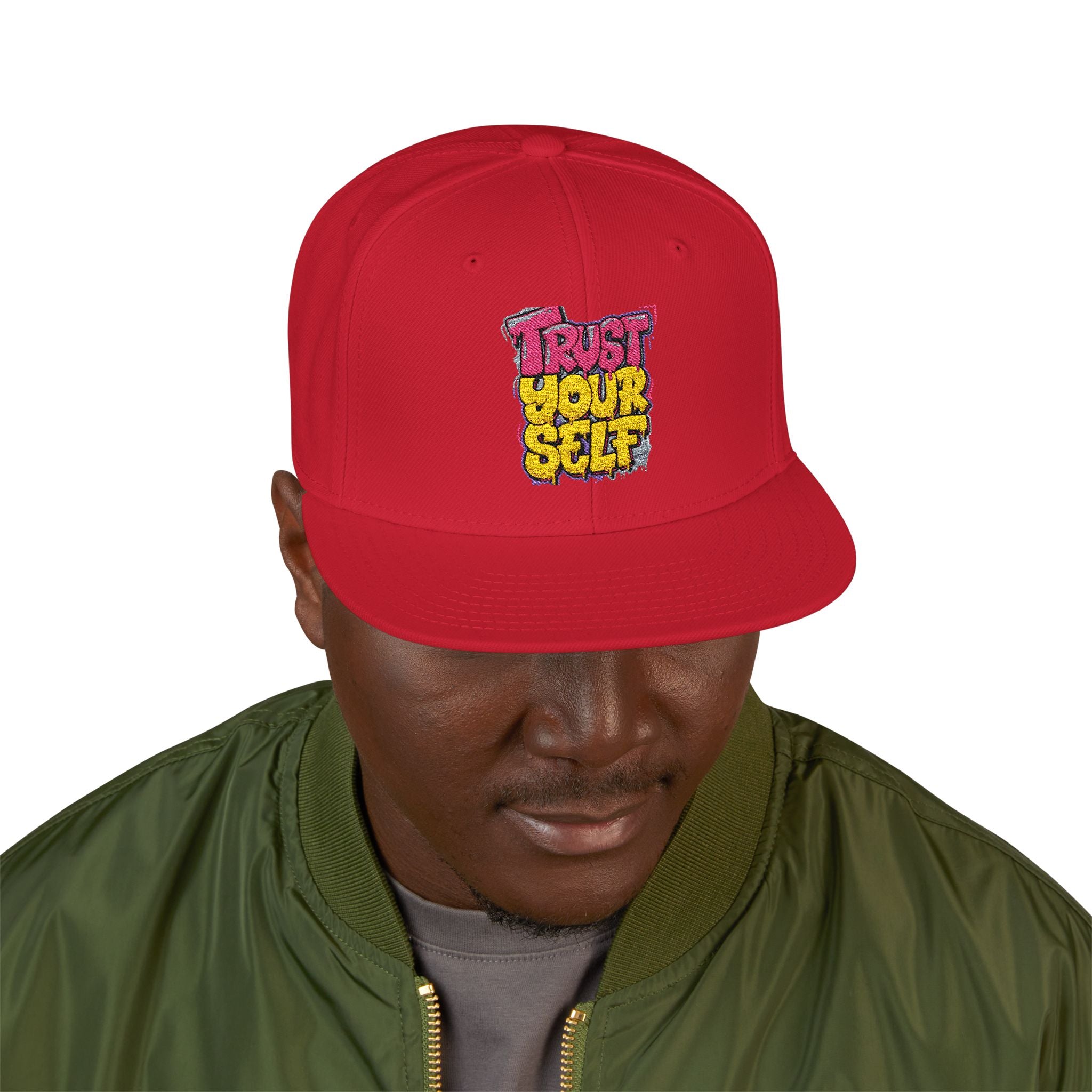 Flat Bill Cap — Embroidered "Trust Your Gut" Street Style Snapback