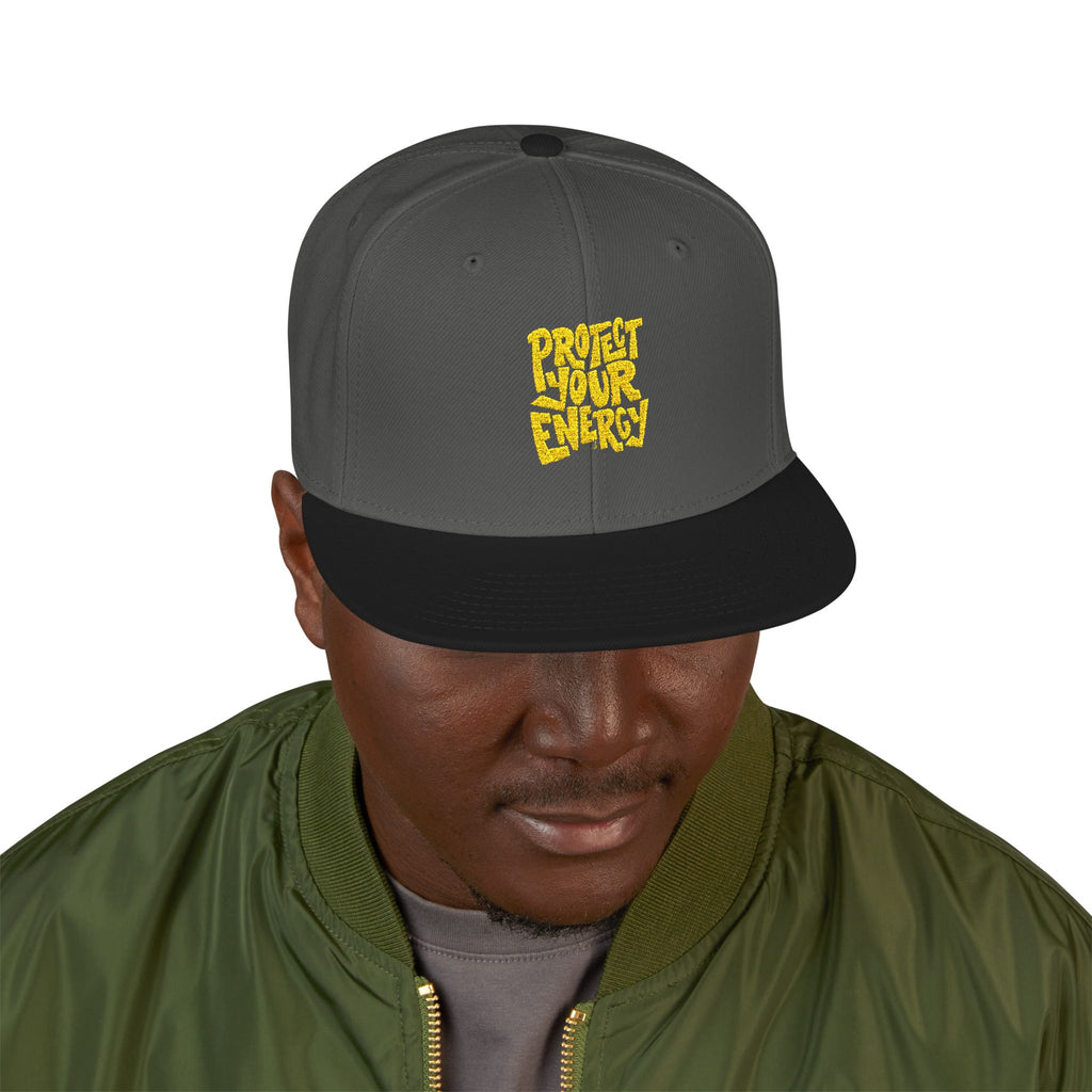 Snapback Hat — Yellow Box Script Embroidery