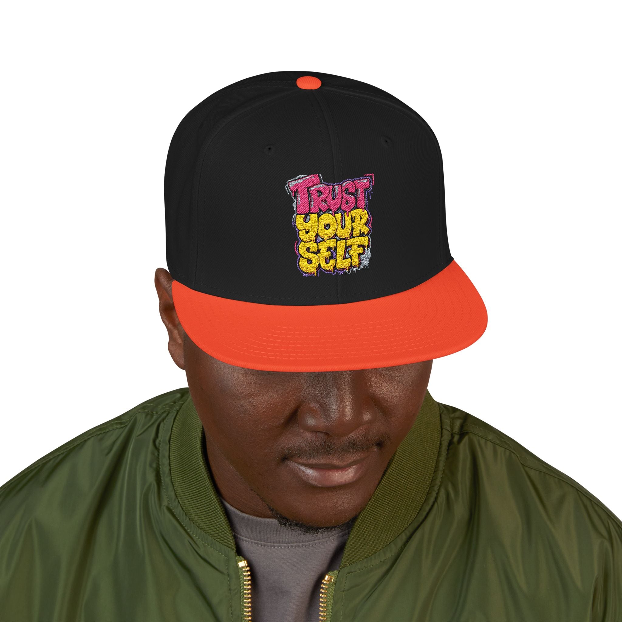 Flat Bill Cap — Embroidered "Trust Your Gut" Street Style Snapback
