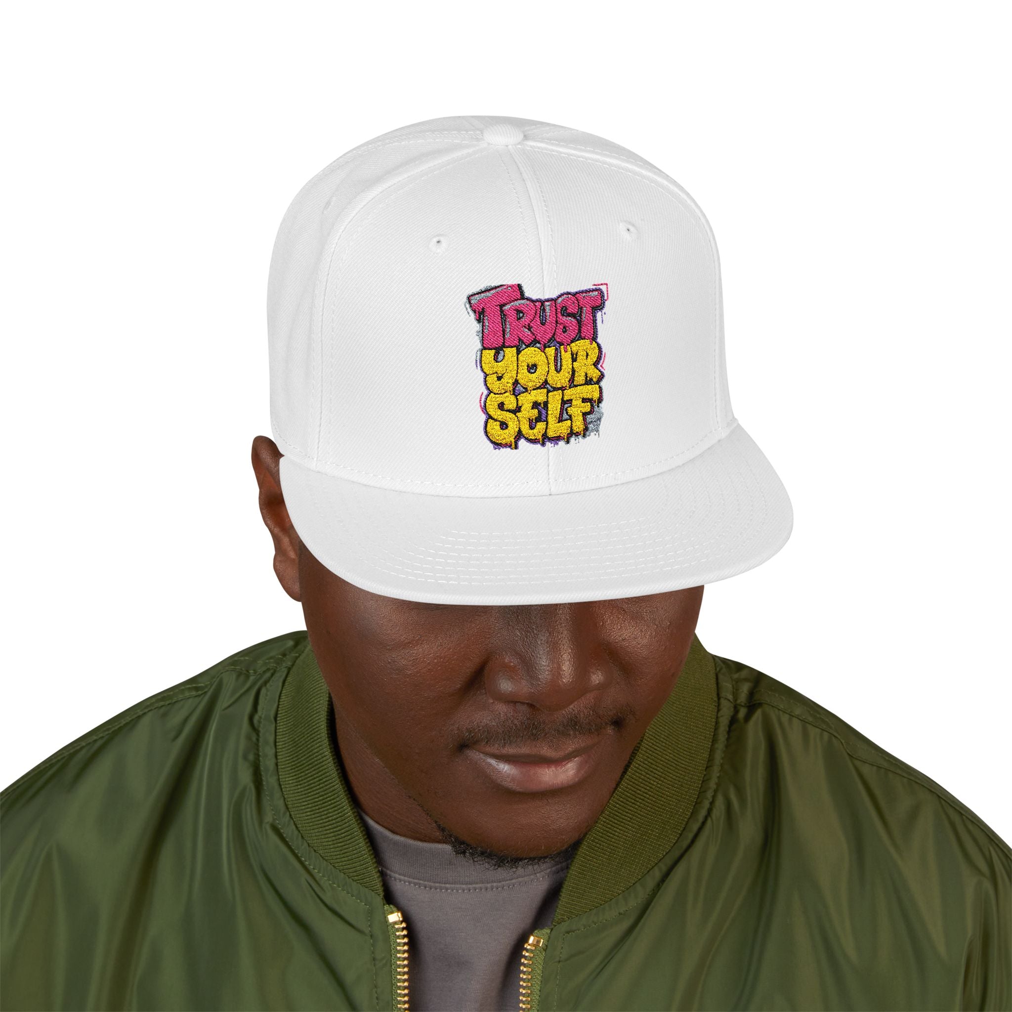 Flat Bill Cap — Embroidered "Trust Your Gut" Street Style Snapback