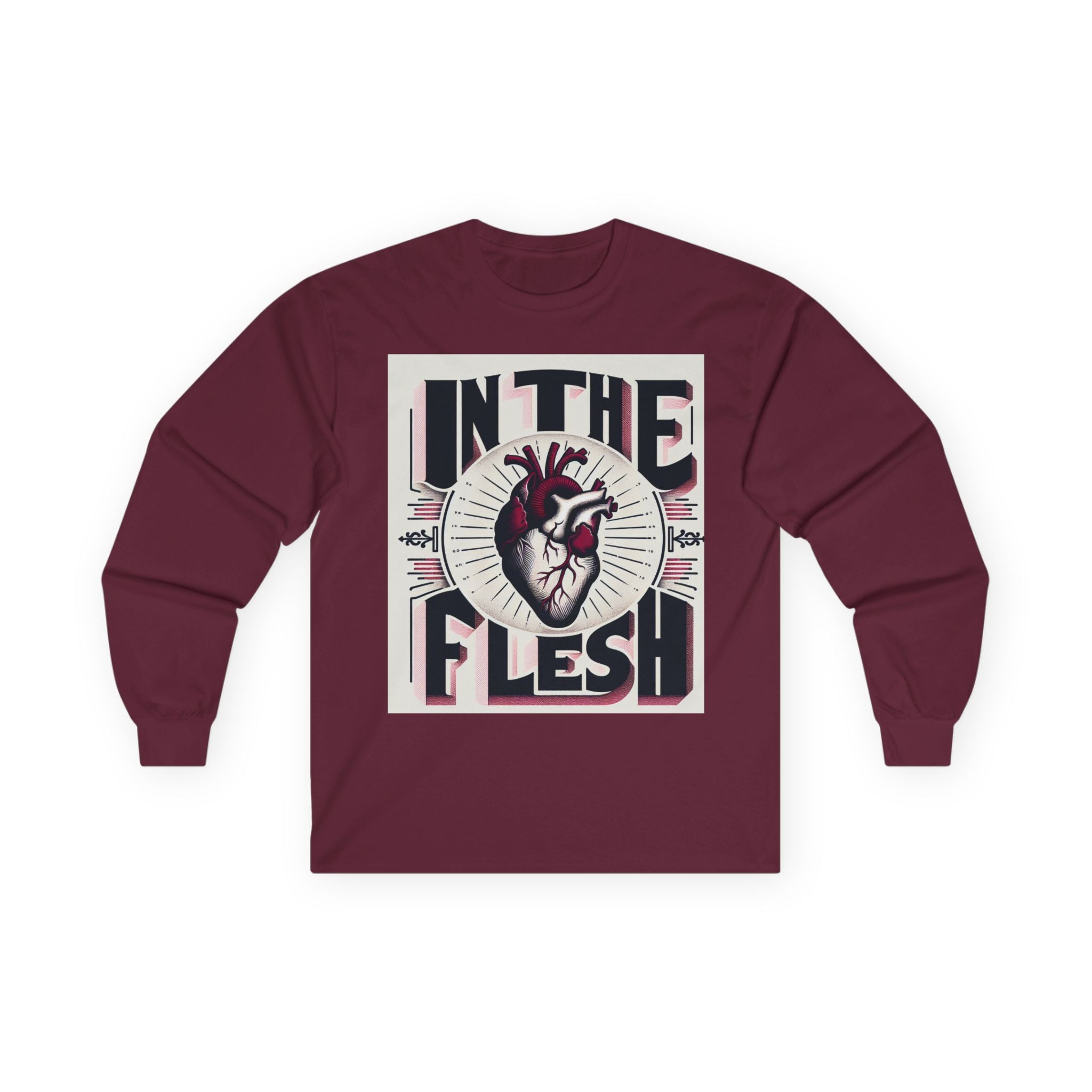 Unisex Graphic Long Sleeve Tee - 'In the Flesh' Shirt, Casual Wear, Trendy Gift, Heart Design, Music Vibe Apparel