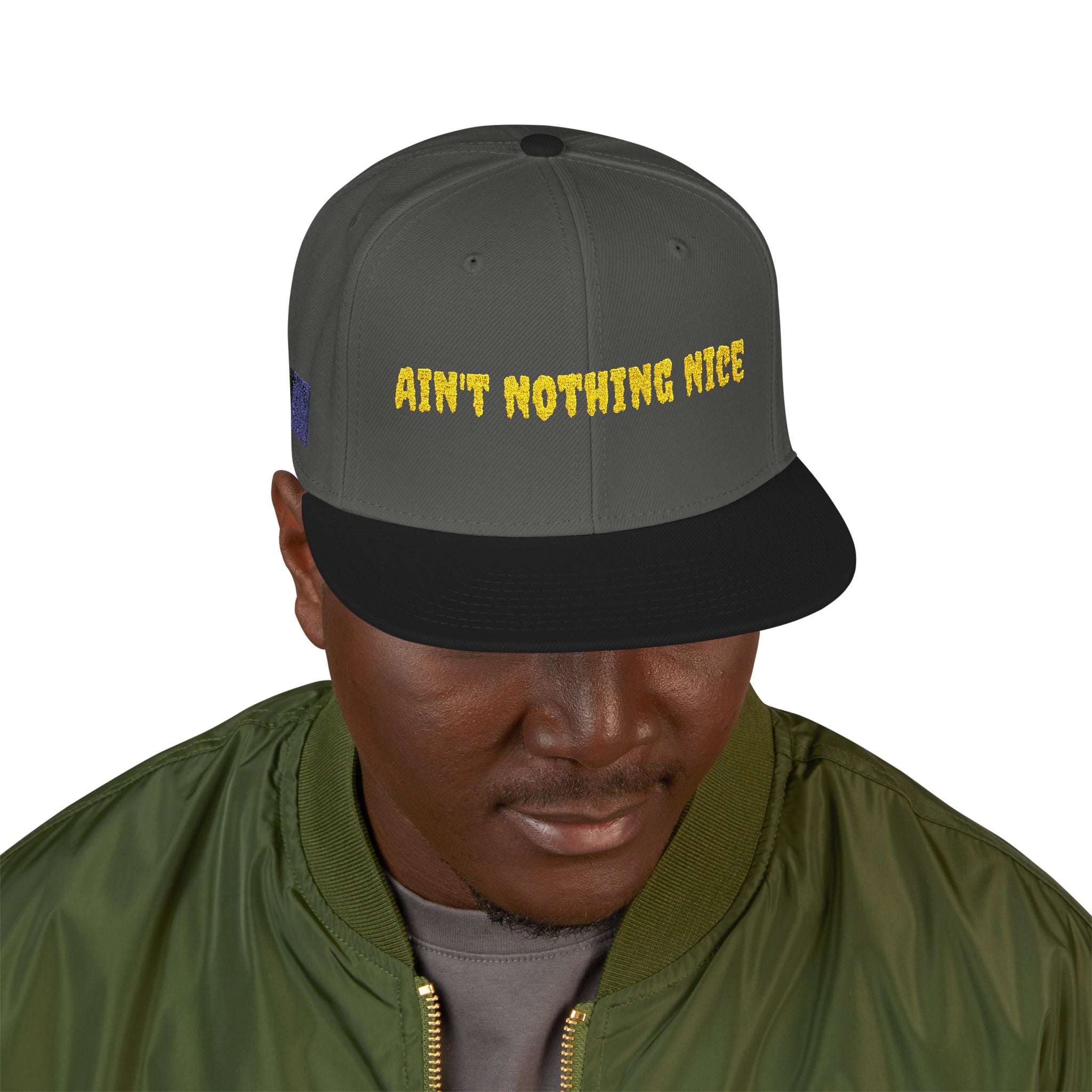 Embroidered Snapback Hat – 'Fighting Nice' Yellow Script