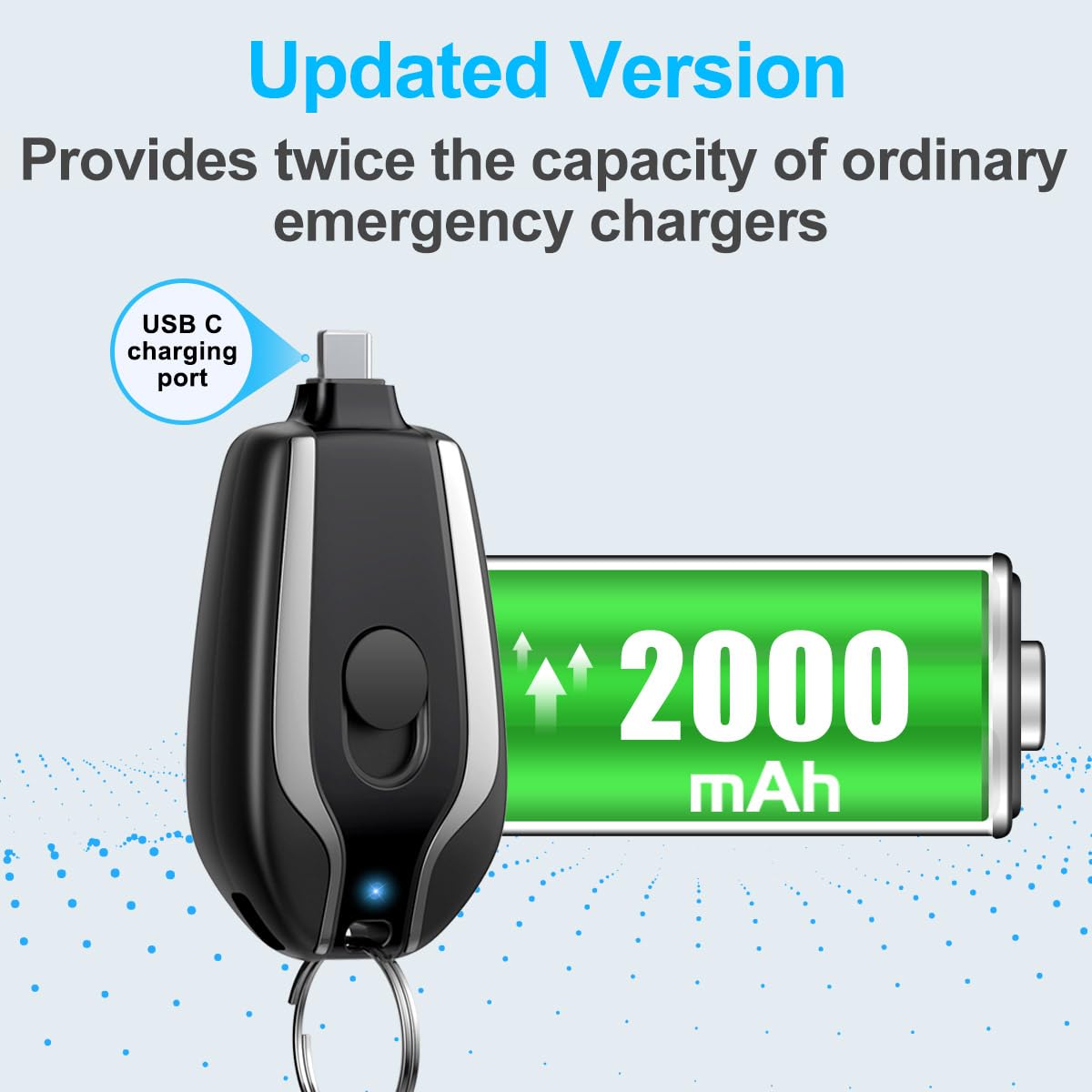 EMNT Keychain Portable Charger for USB C, 2000mAh Mini Power Emergency Pod,Small Andriod Cell Phone Charger,Type C Power Bank Battery Pack for iPhone15,15 Plus,16 pro max,Charger for Samsung More