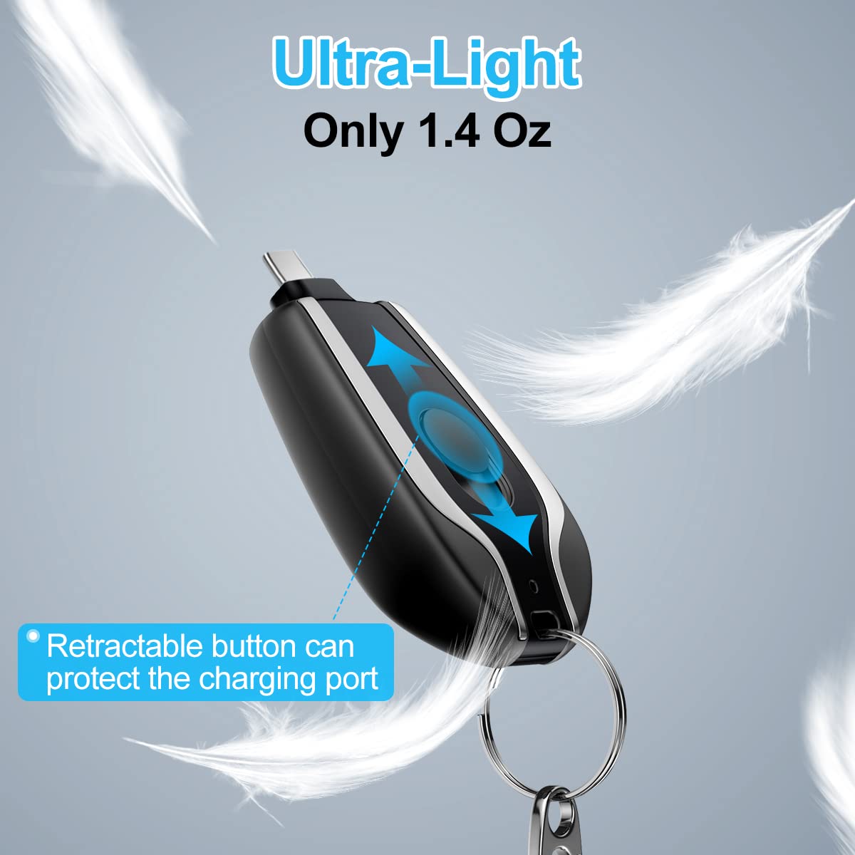 EMNT Keychain Portable Charger for USB C, 2000mAh Mini Power Emergency Pod,Small Andriod Cell Phone Charger,Type C Power Bank Battery Pack for iPhone15,15 Plus,16 pro max,Charger for Samsung More