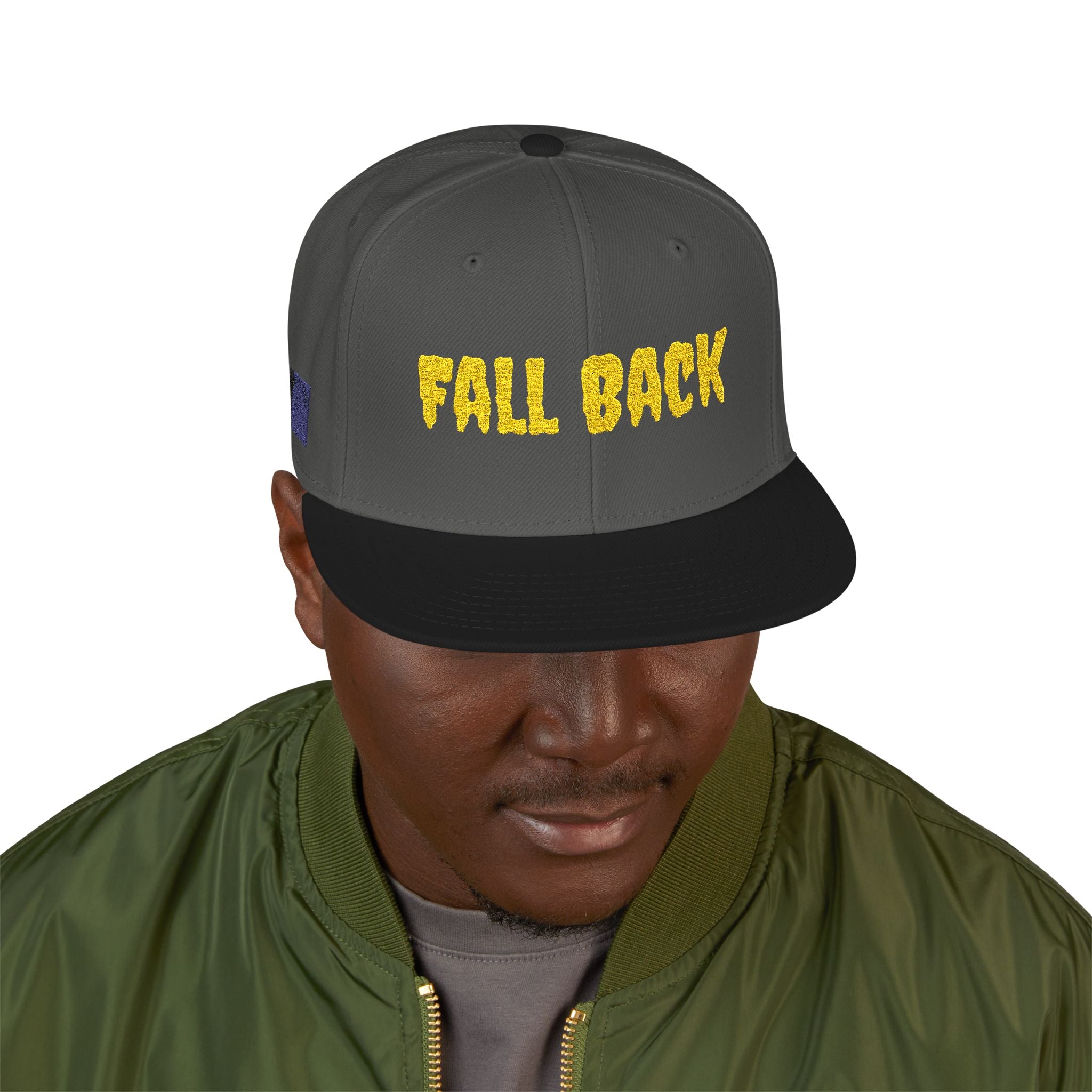 Snapback Hat – Embroidered 'Chill Back' Yellow Floral Lettering