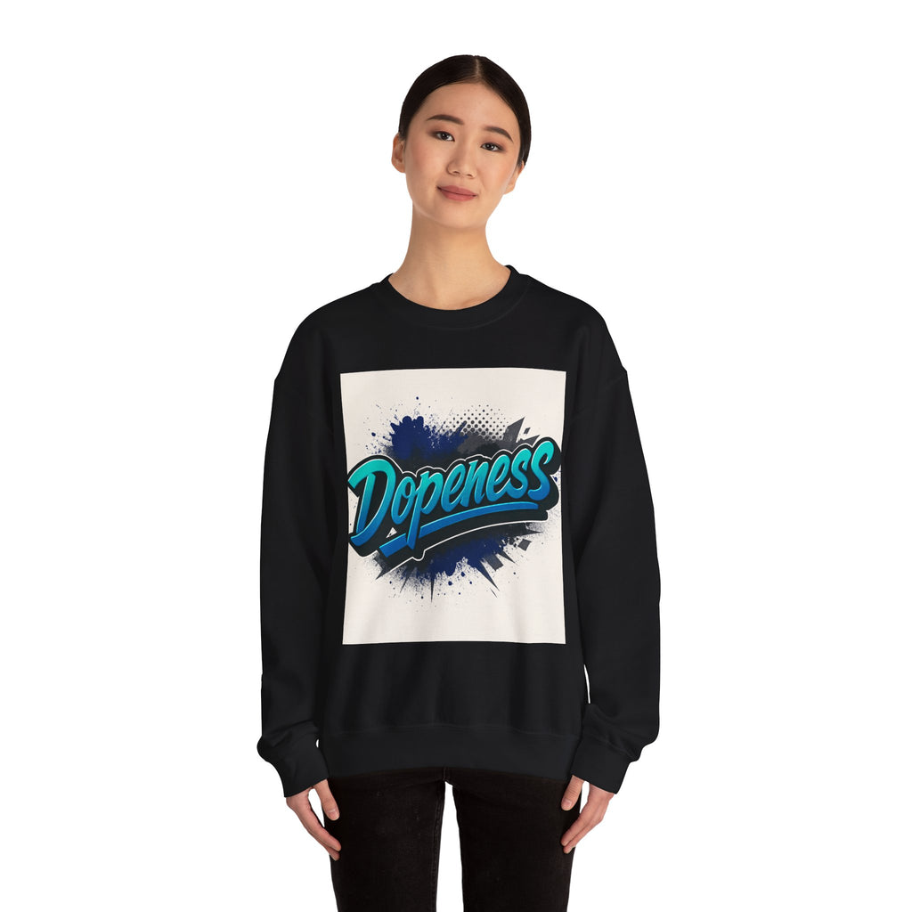 Dopeness Graphic Crewneck Sweatshirt — Retro Blue Streetwear Pullover