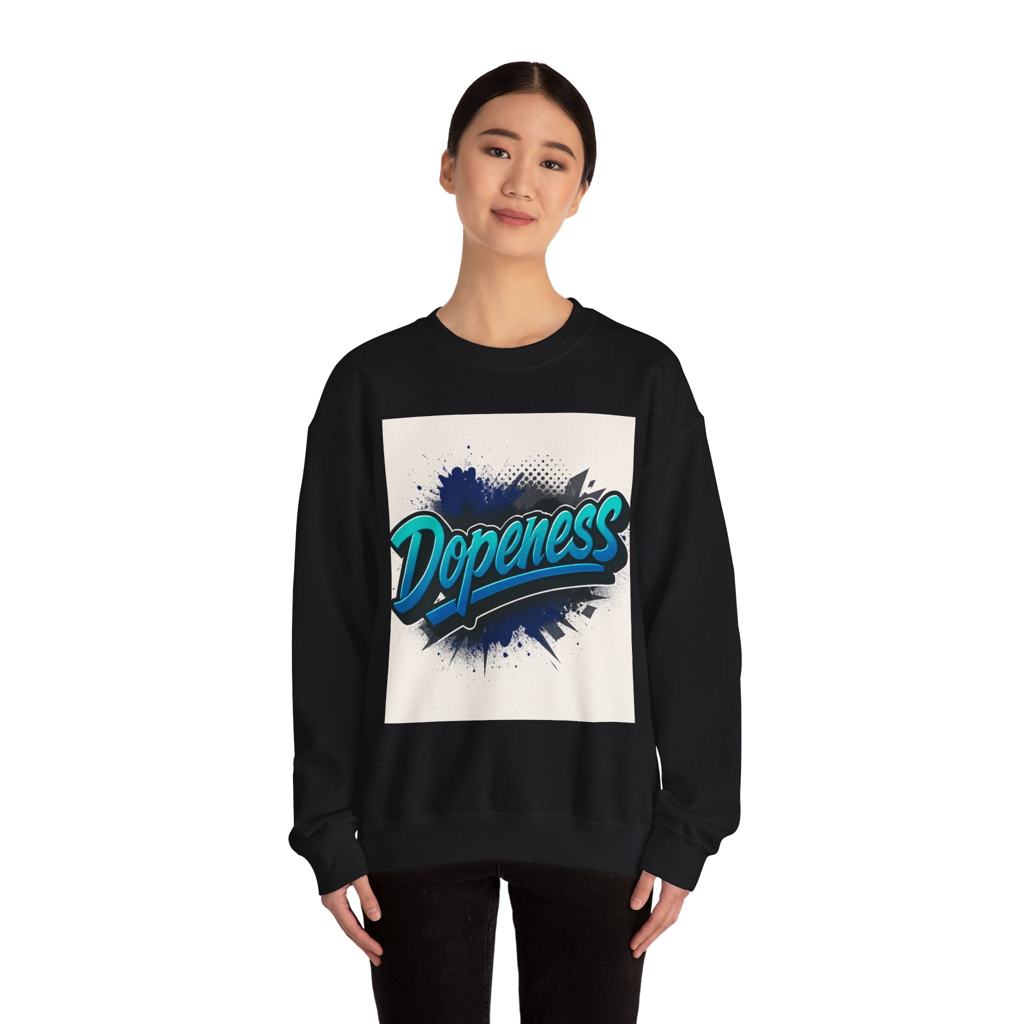 Dopeness Graphic Crewneck Sweatshirt — Retro Blue Streetwear Pullover
