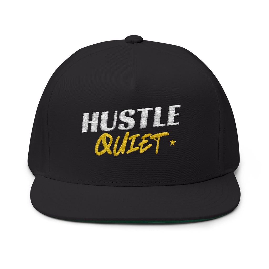 Flat Bill Cap — Embroidered "Hustle Quiet" Snapback Hat