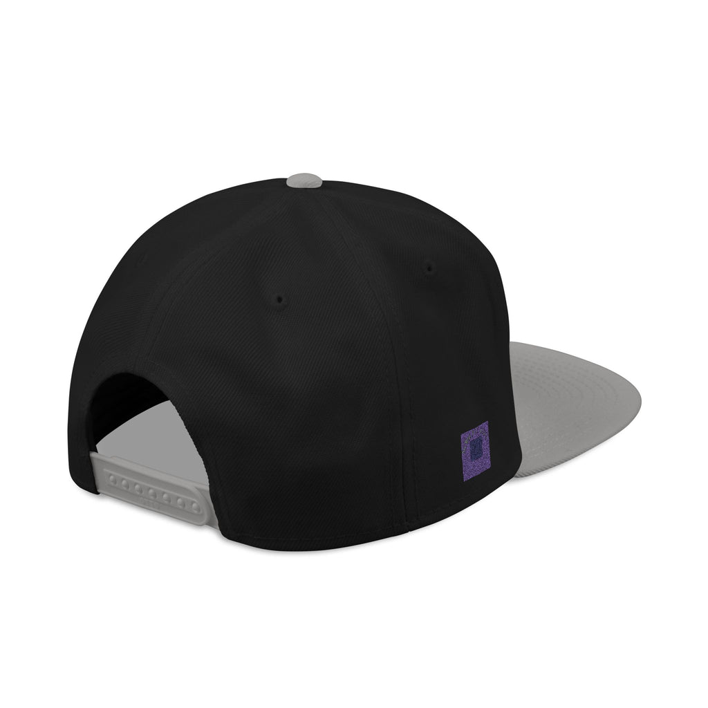 Embroidered Snapback Hat — Bold Yellow 'N' Floral Patch, Purple Side Accent