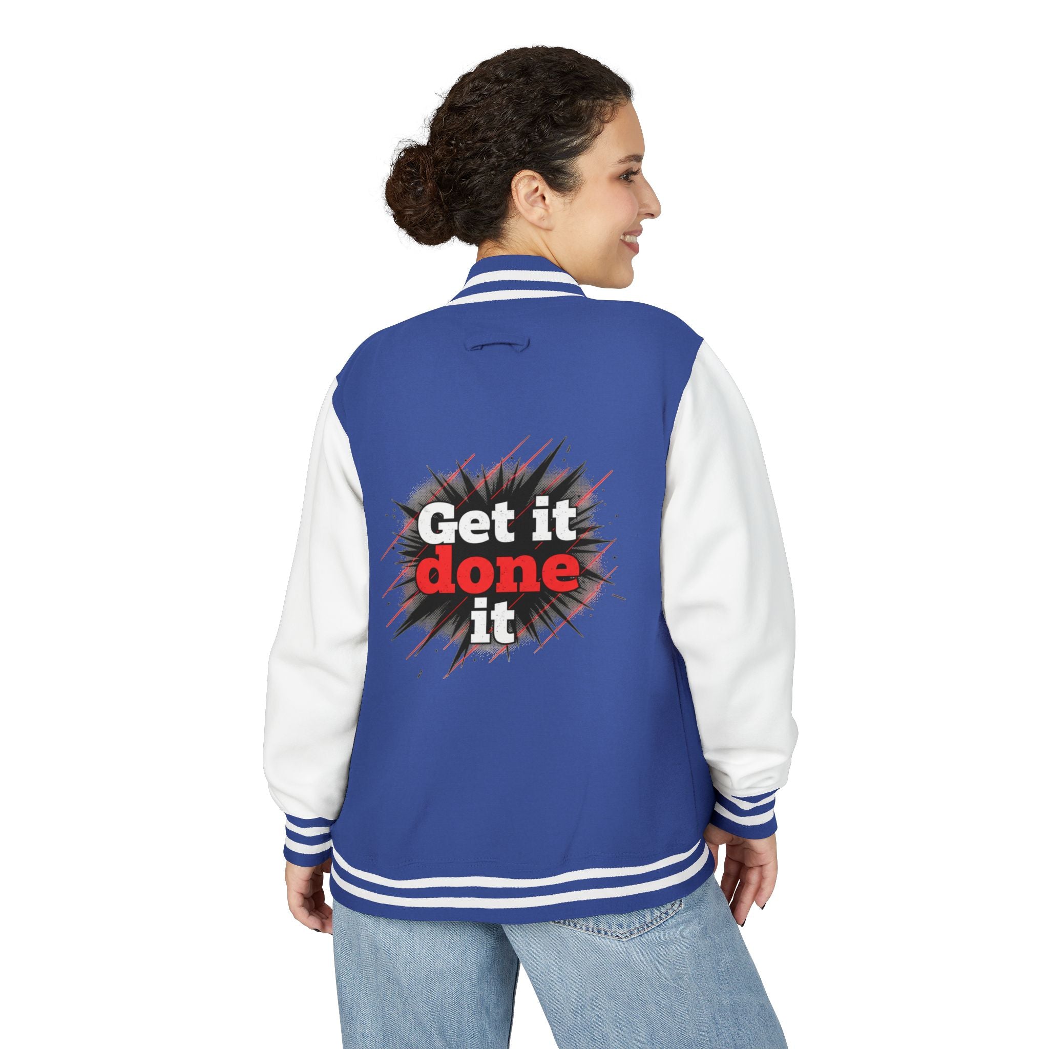 Get It Done Letterman Jacket — Motivational Varsity Bomber