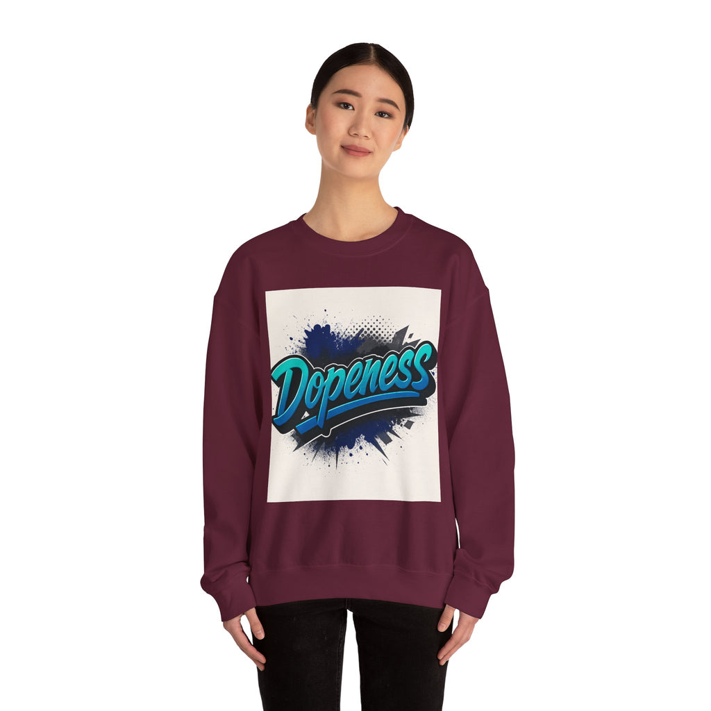 Dopeness Graphic Crewneck Sweatshirt — Retro Blue Streetwear Pullover