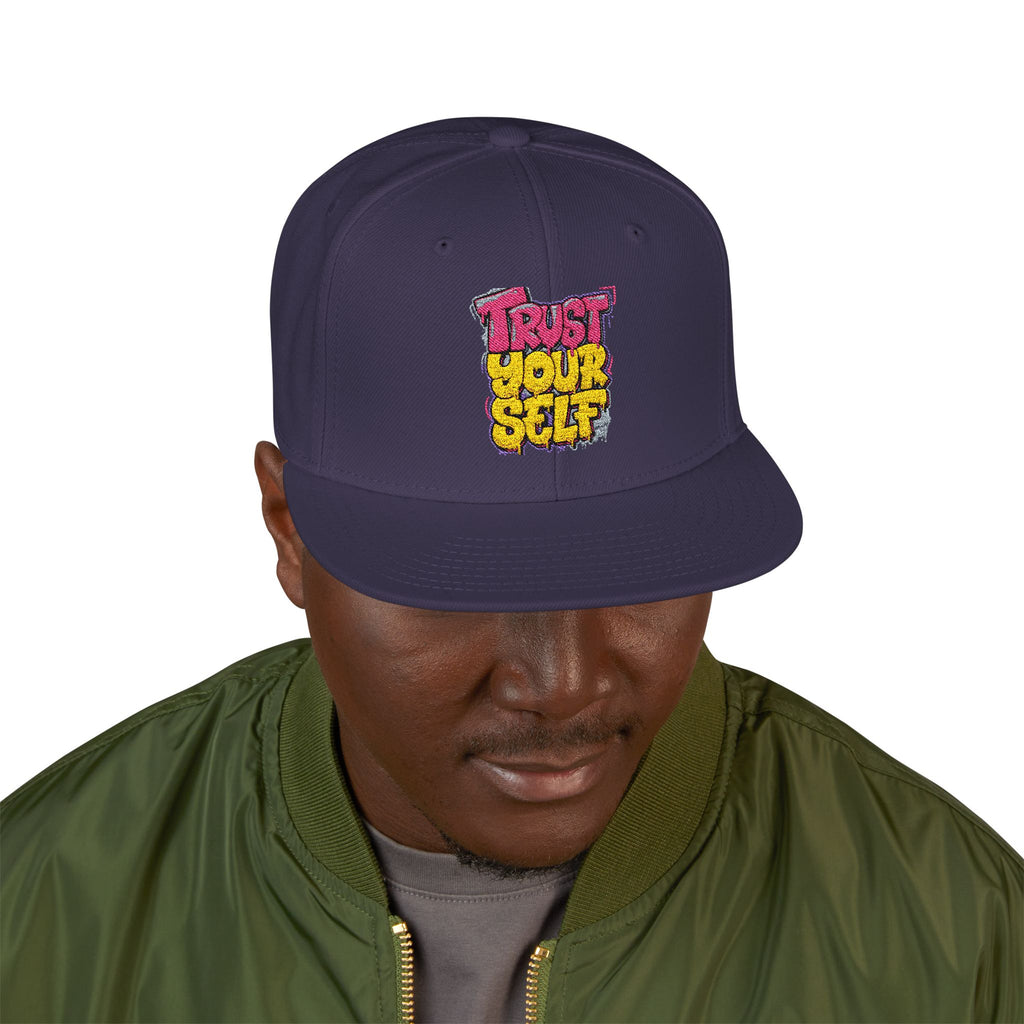 Flat Bill Cap — Embroidered "Trust Your Gut" Street Style Snapback