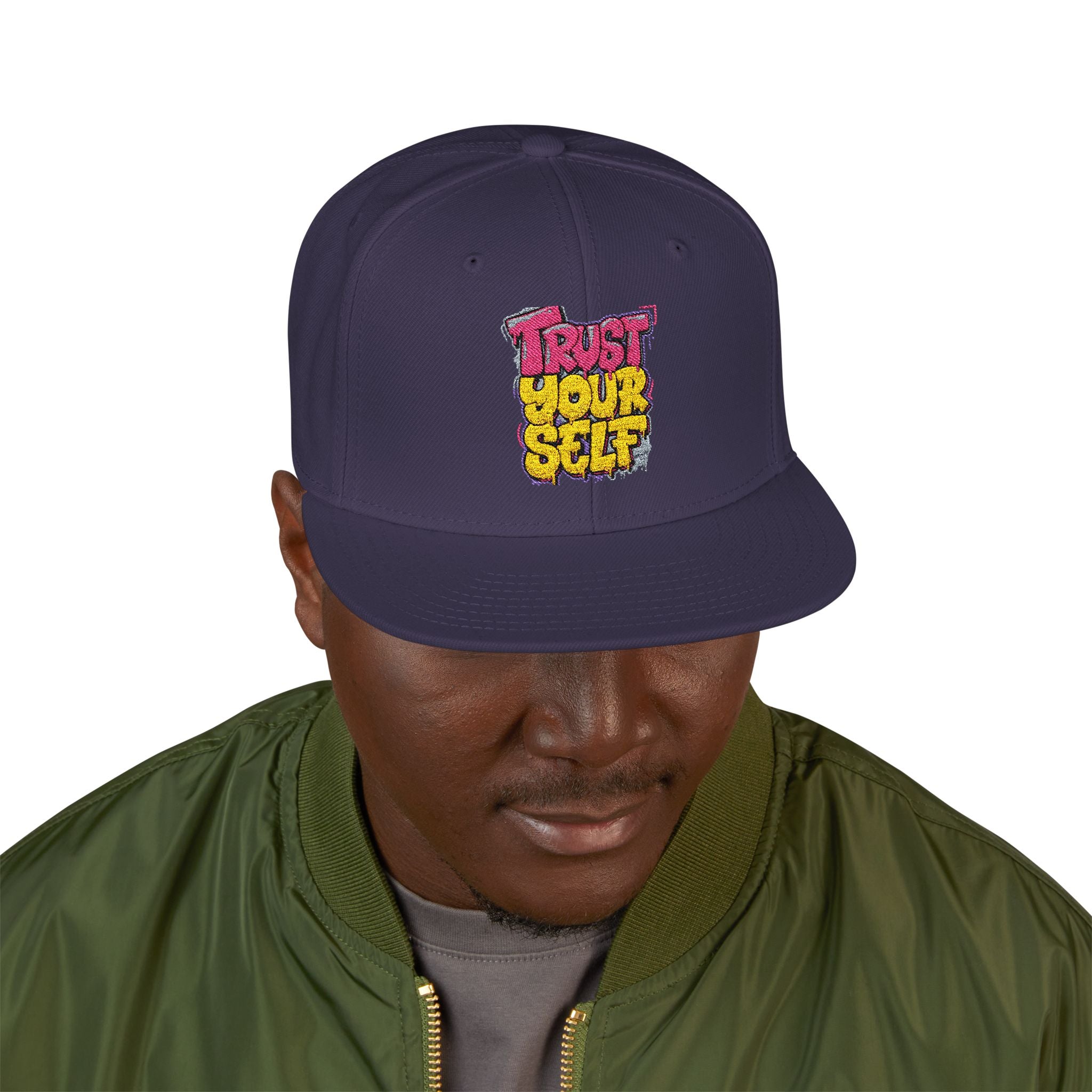 Flat Bill Cap — Embroidered "Trust Your Gut" Street Style Snapback