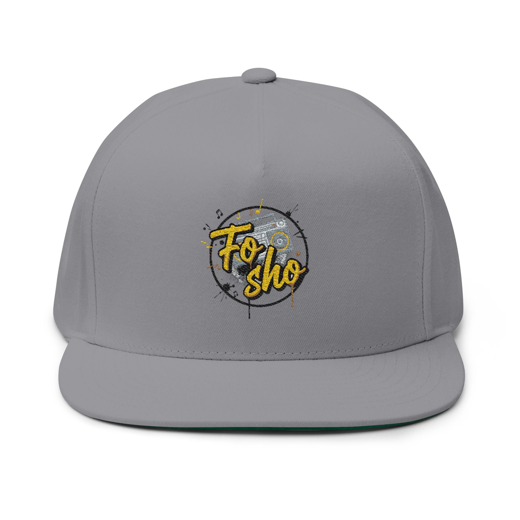 Flat Bill Cap — Embroidered "Fo Sho" Globe Logo Snapback