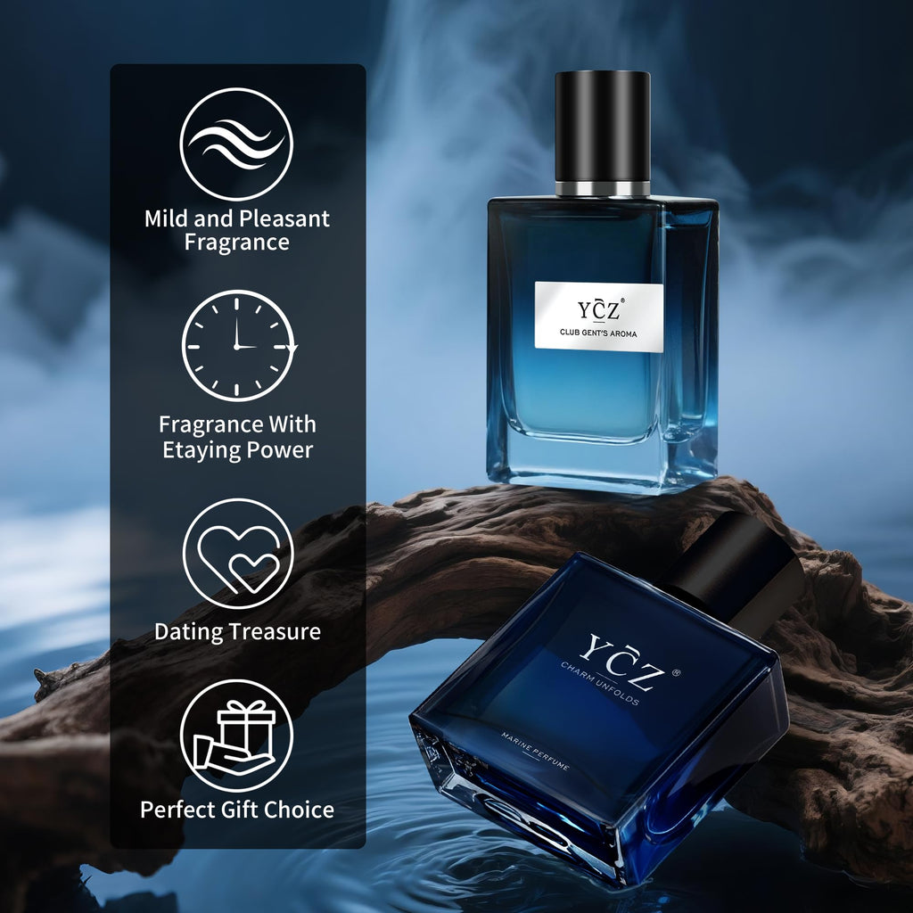 Ycz Charm Unfolds Marine Perfume for Men, 1.7 oz. Long Lasting Eau De Parfum Cologne For Men, Oriental Woody Fragrance - Ideal Special Occasions, Making it the Ideal gentlemen’s Gift