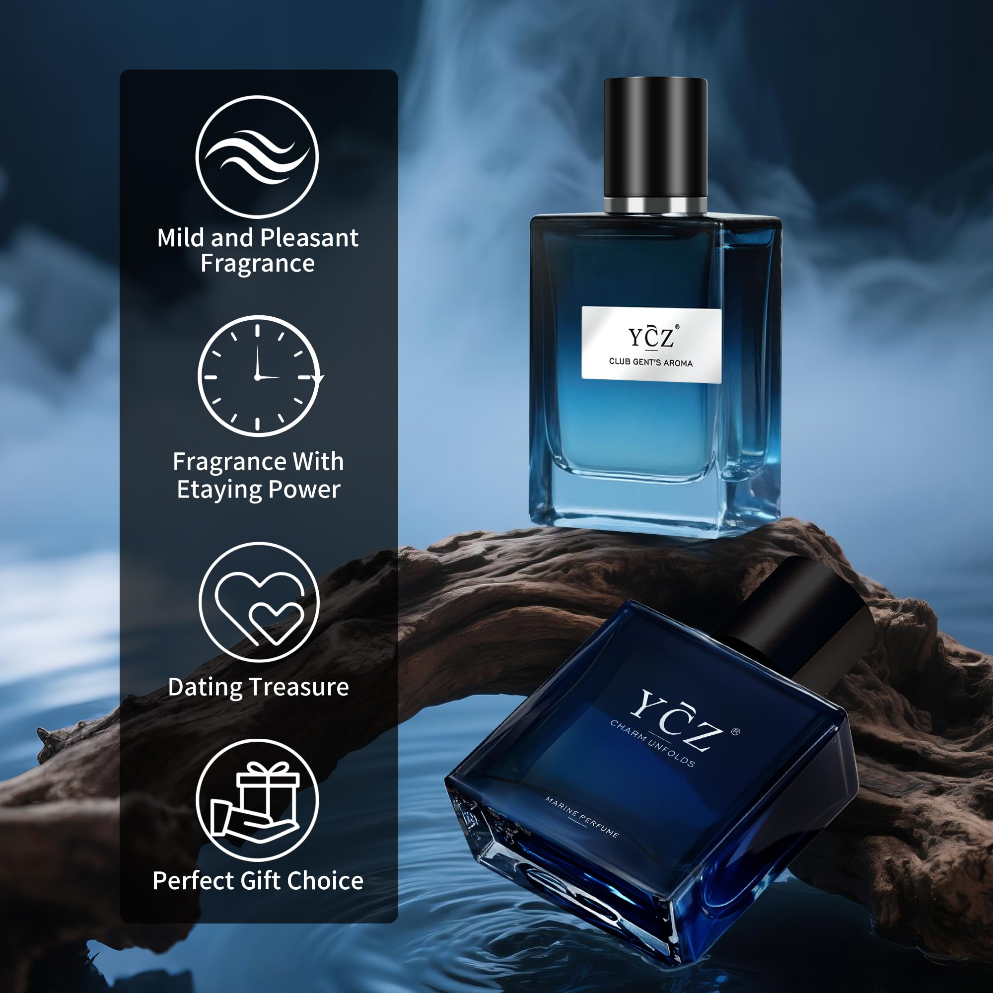Ycz Charm Unfolds Marine Perfume for Men, 1.7 oz. Long Lasting Eau De Parfum Cologne For Men, Oriental Woody Fragrance - Ideal Special Occasions, Making it the Ideal gentlemen’s Gift