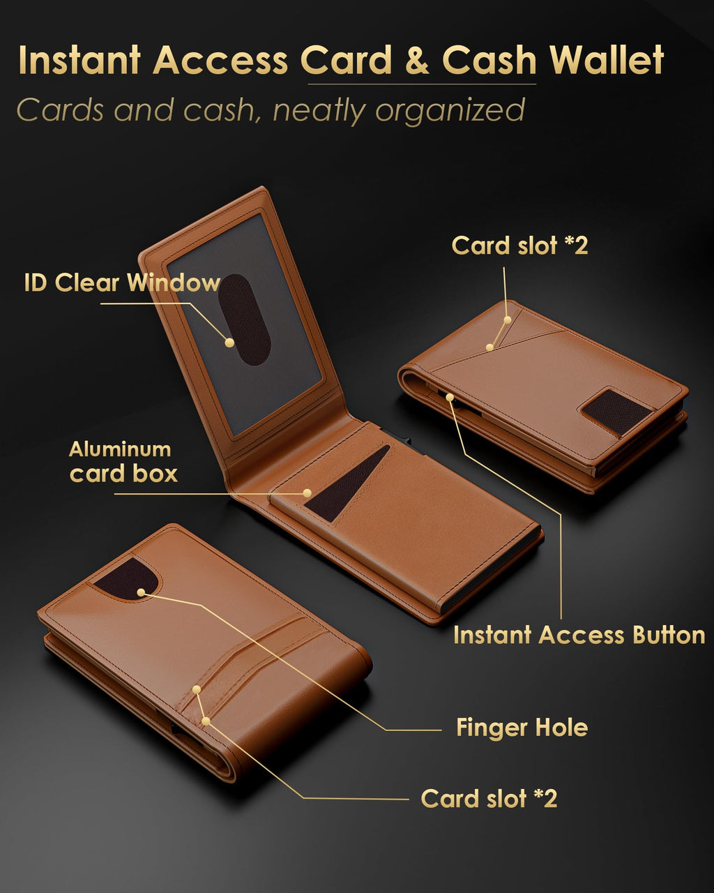 2025 Wallet for Men - RFID Blocking [Functional & Practical] Bifold Slim Minimalist Credit Card Holder Pop Up Wallet Metal Case with Cash Slot, Front Pocket with ID Window, Gift Boxed (Carbon Fiber)
