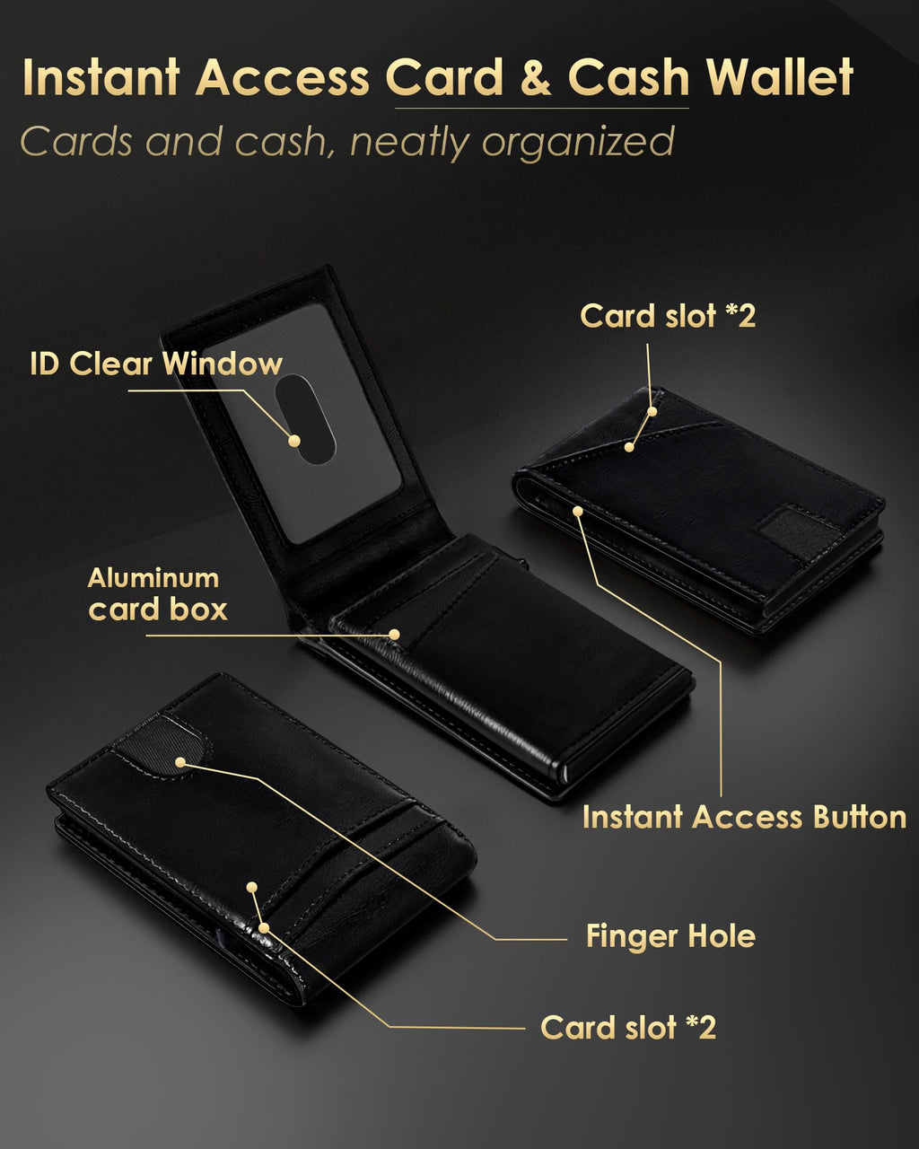 2025 Wallet for Men - RFID Blocking [Functional & Practical] Bifold Slim Minimalist Credit Card Holder Pop Up Wallet Metal Case with Cash Slot, Front Pocket with ID Window, Gift Boxed (Carbon Fiber)