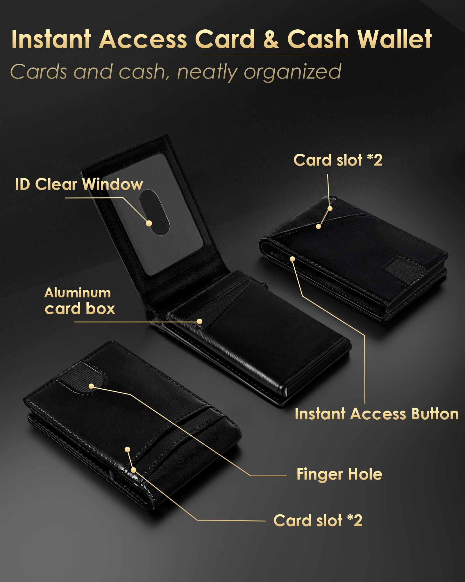 2025 Wallet for Men - RFID Blocking [Functional & Practical] Bifold Slim Minimalist Credit Card Holder Pop Up Wallet Metal Case with Cash Slot, Front Pocket with ID Window, Gift Boxed (Carbon Fiber)