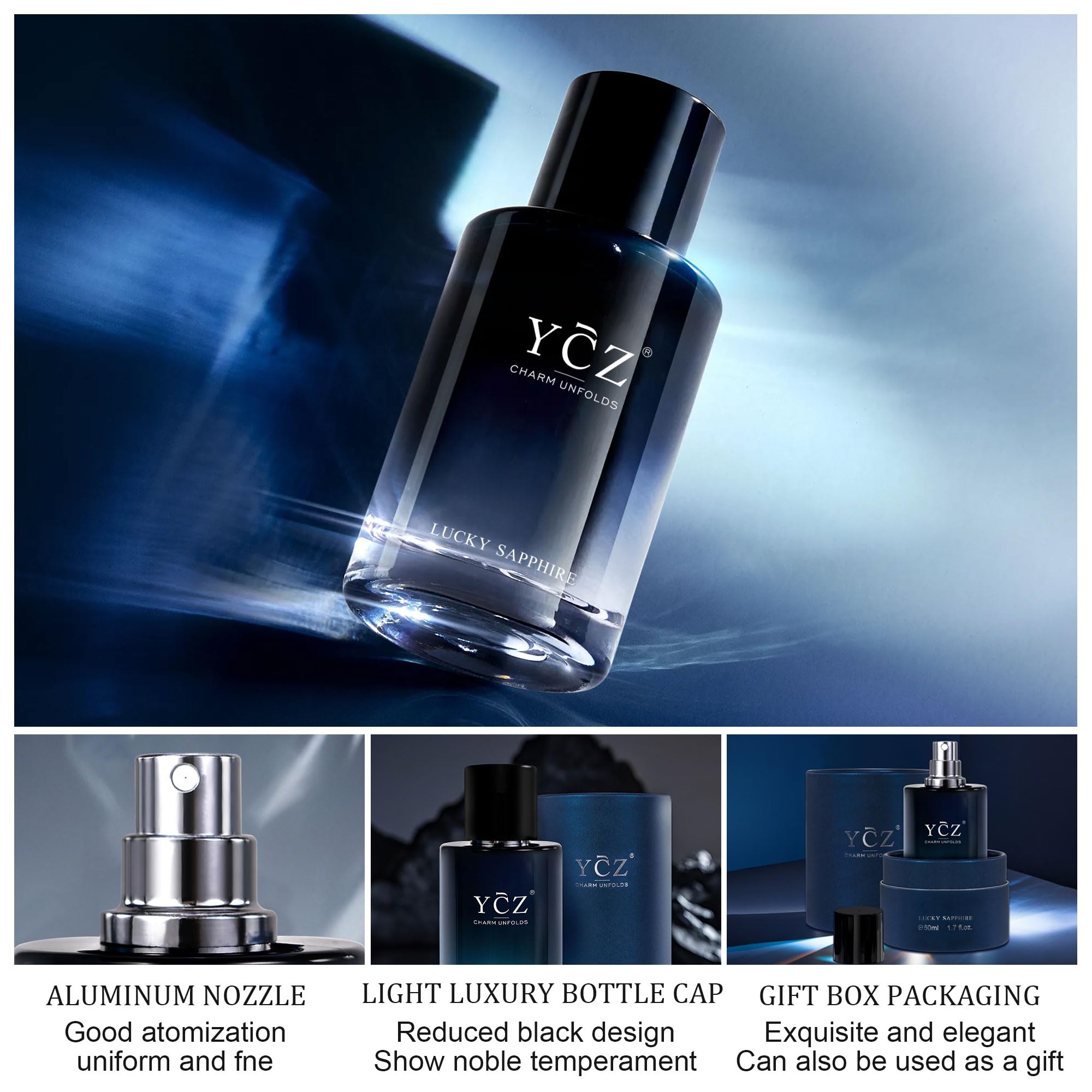 Ycz Charm Unfolds Marine Perfume for Men, 1.7 oz. Long Lasting Eau De Parfum Cologne For Men, Oriental Woody Fragrance - Ideal Special Occasions, Making it the Ideal gentlemen’s Gift