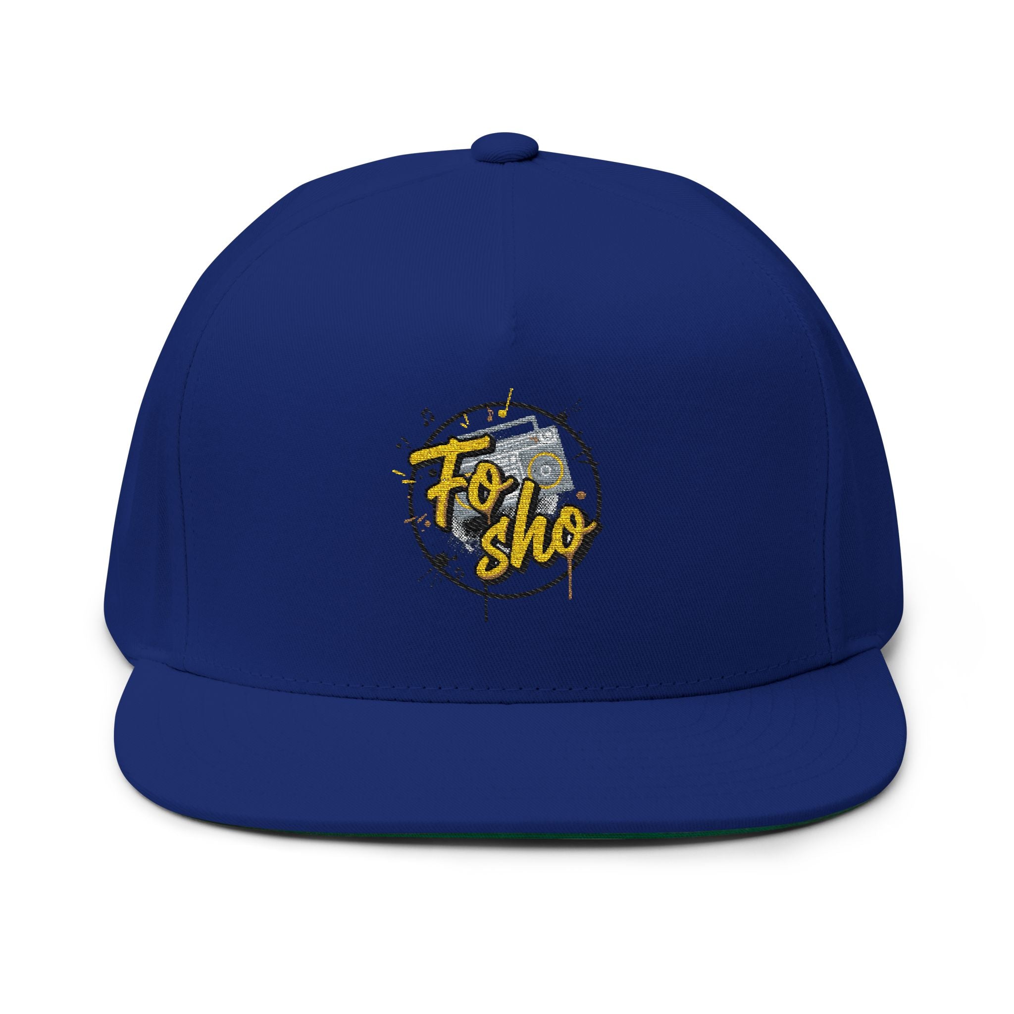 Flat Bill Cap — Embroidered "Fo Sho" Globe Logo Snapback