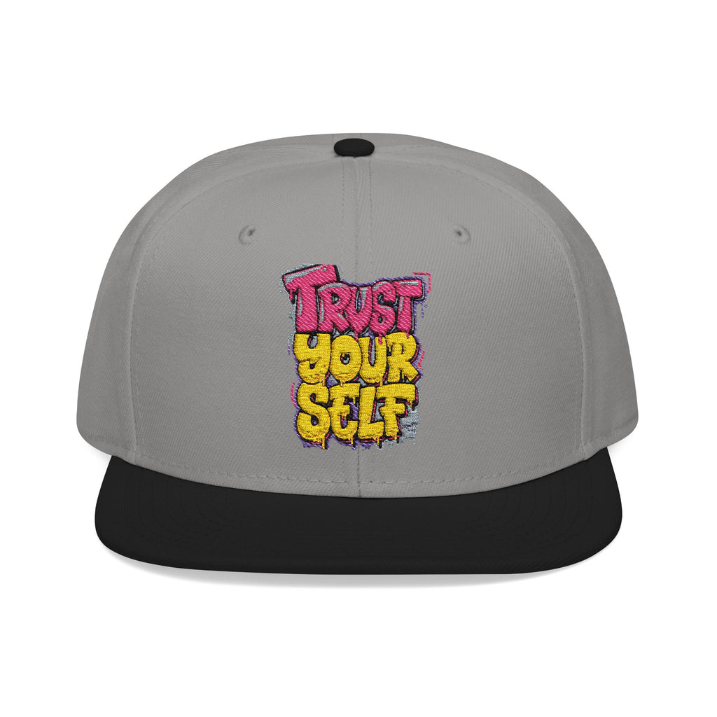 Flat Bill Cap — Embroidered "Trust Your Gut" Street Style Snapback
