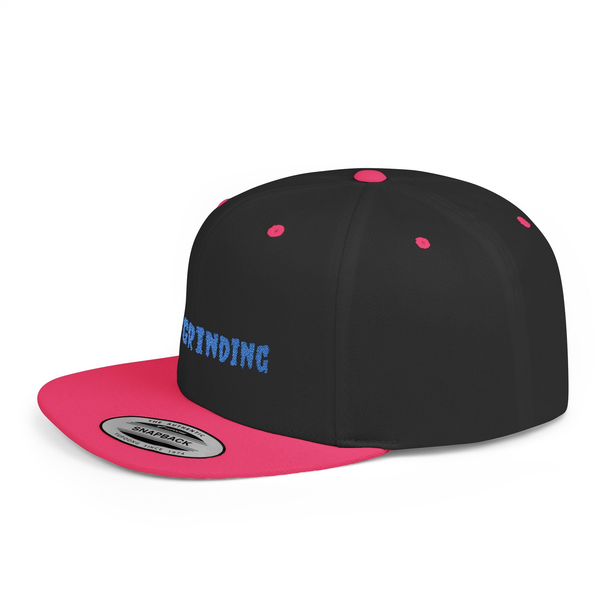 Flat Bill Snapback Cap — Blue Glitch Text Streetwear Hat