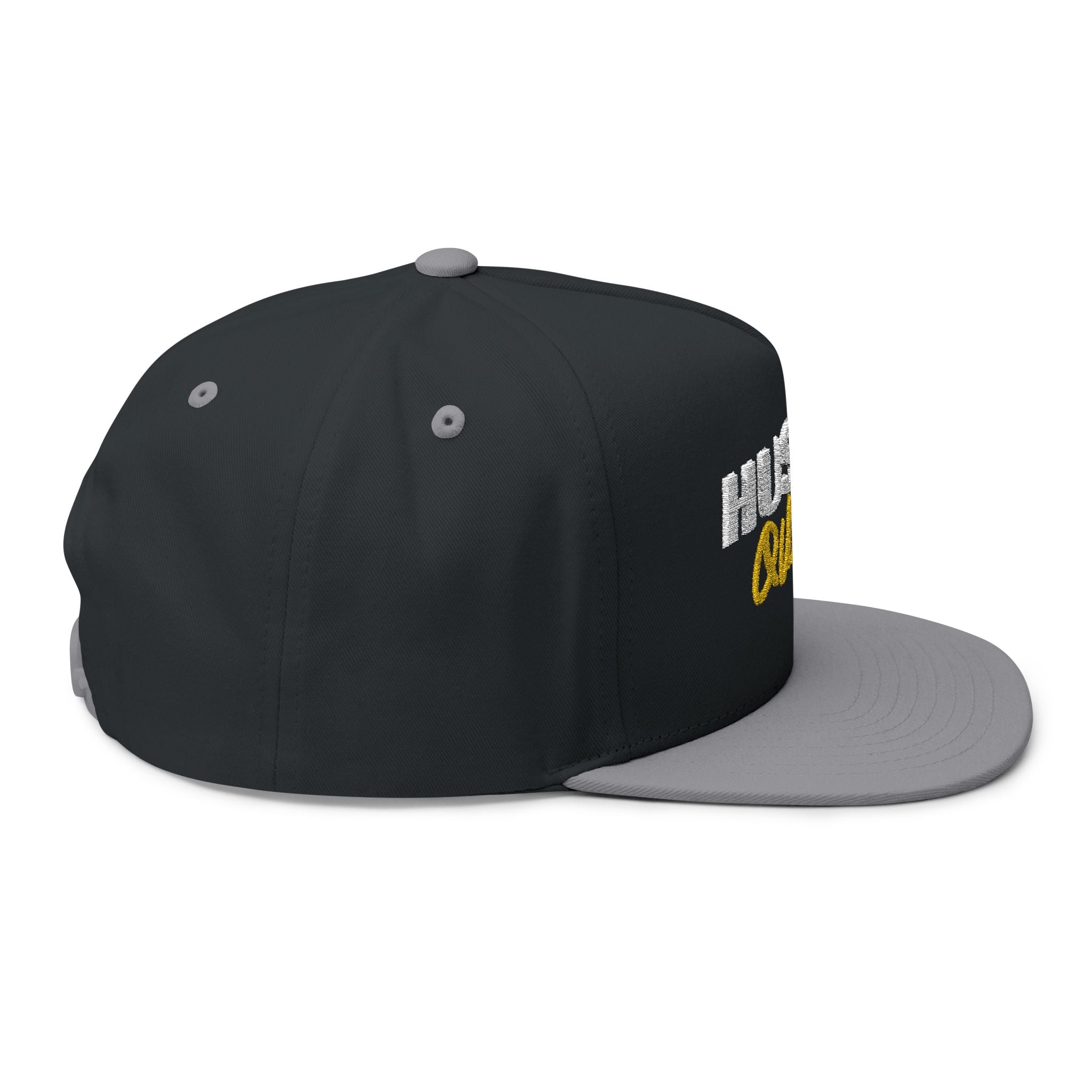 Flat Bill Cap — Embroidered "Hustle Quiet" Snapback Hat